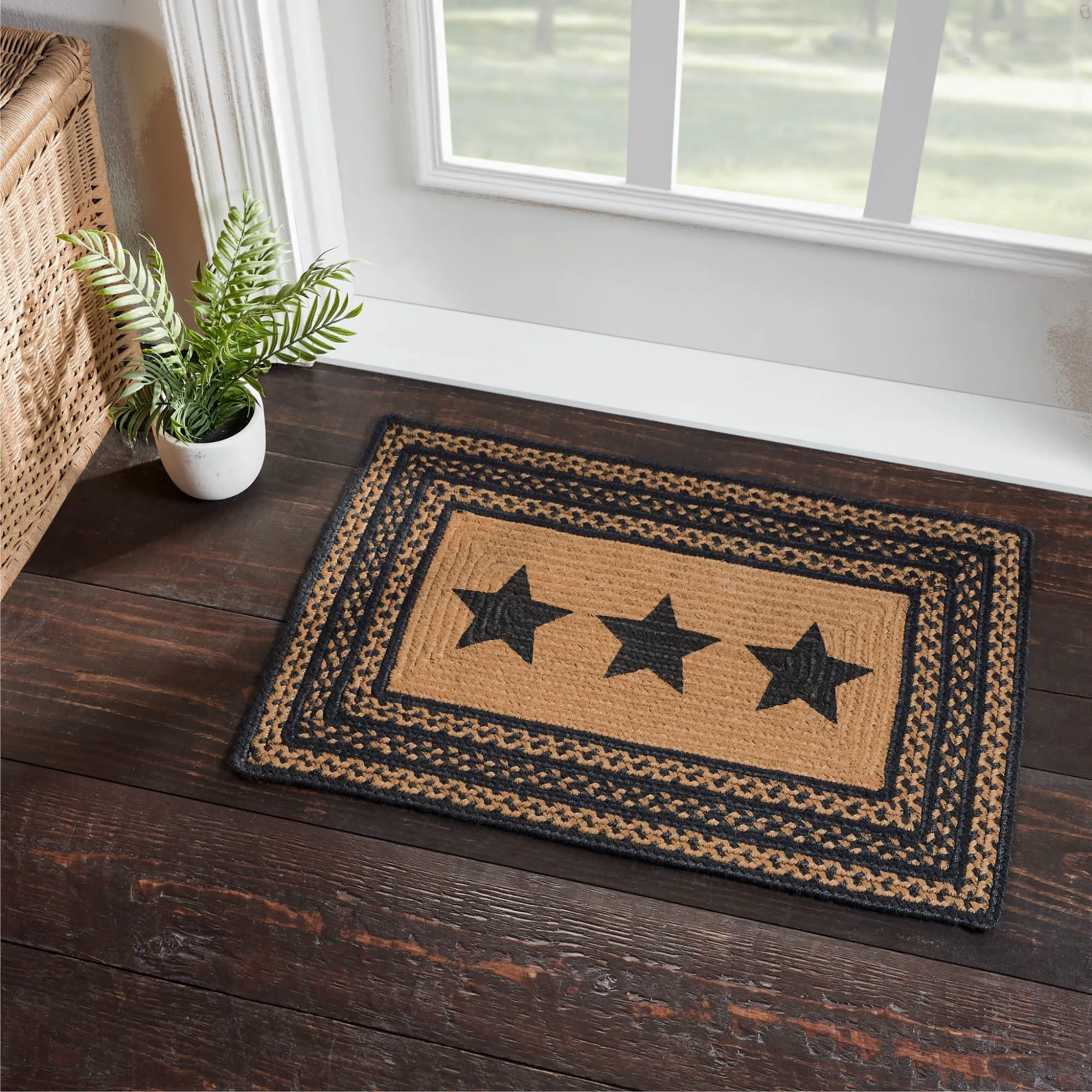 Farmhouse Jute Rug Rect Stencil Stars w/ Pad 20x30 - 20x30