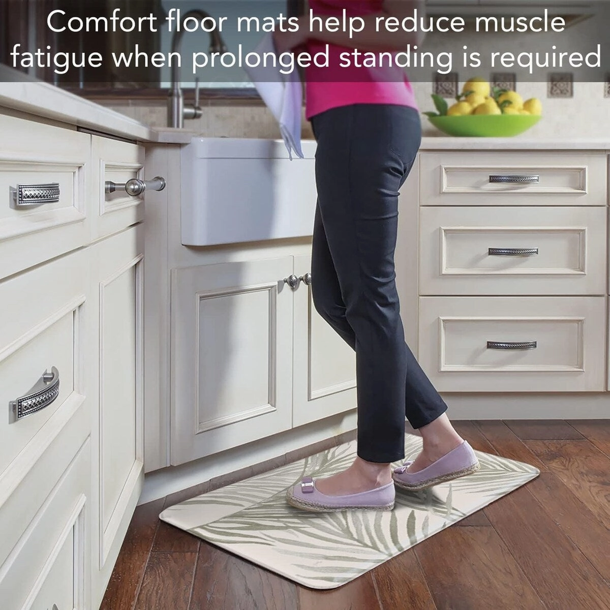 Grey Palm Fronds 30 x 20 Comfort Floor Mat Manufactured in The USA. Waterproof. Reduces Muscle Fatigue. Easy to Clean - 30x20