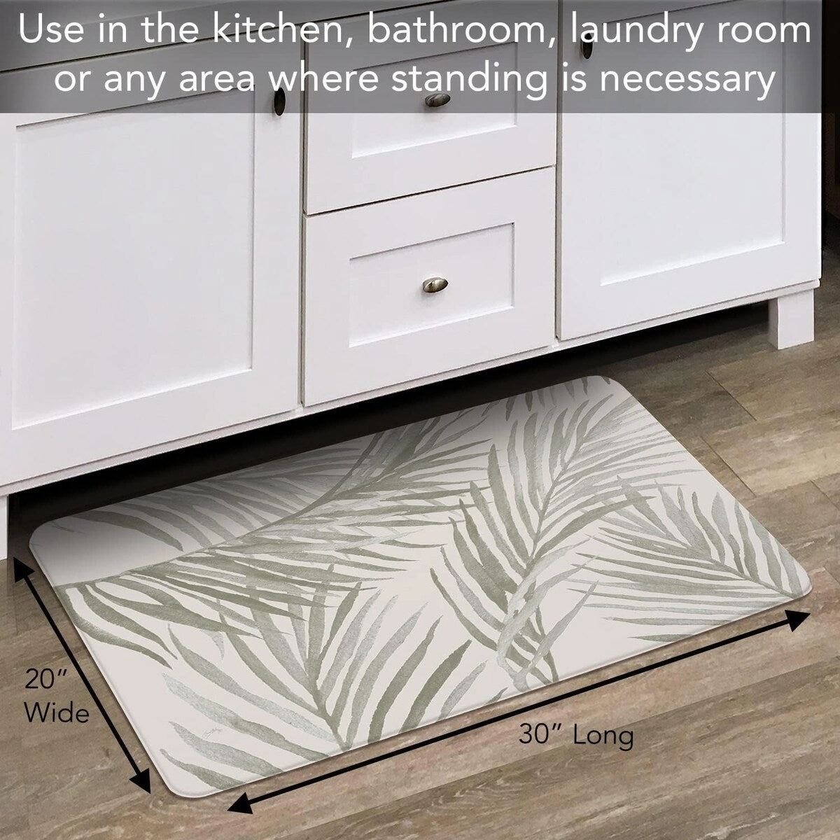 Grey Palm Fronds 30 x 20 Comfort Floor Mat Manufactured in The USA. Waterproof. Reduces Muscle Fatigue. Easy to Clean - 30x20