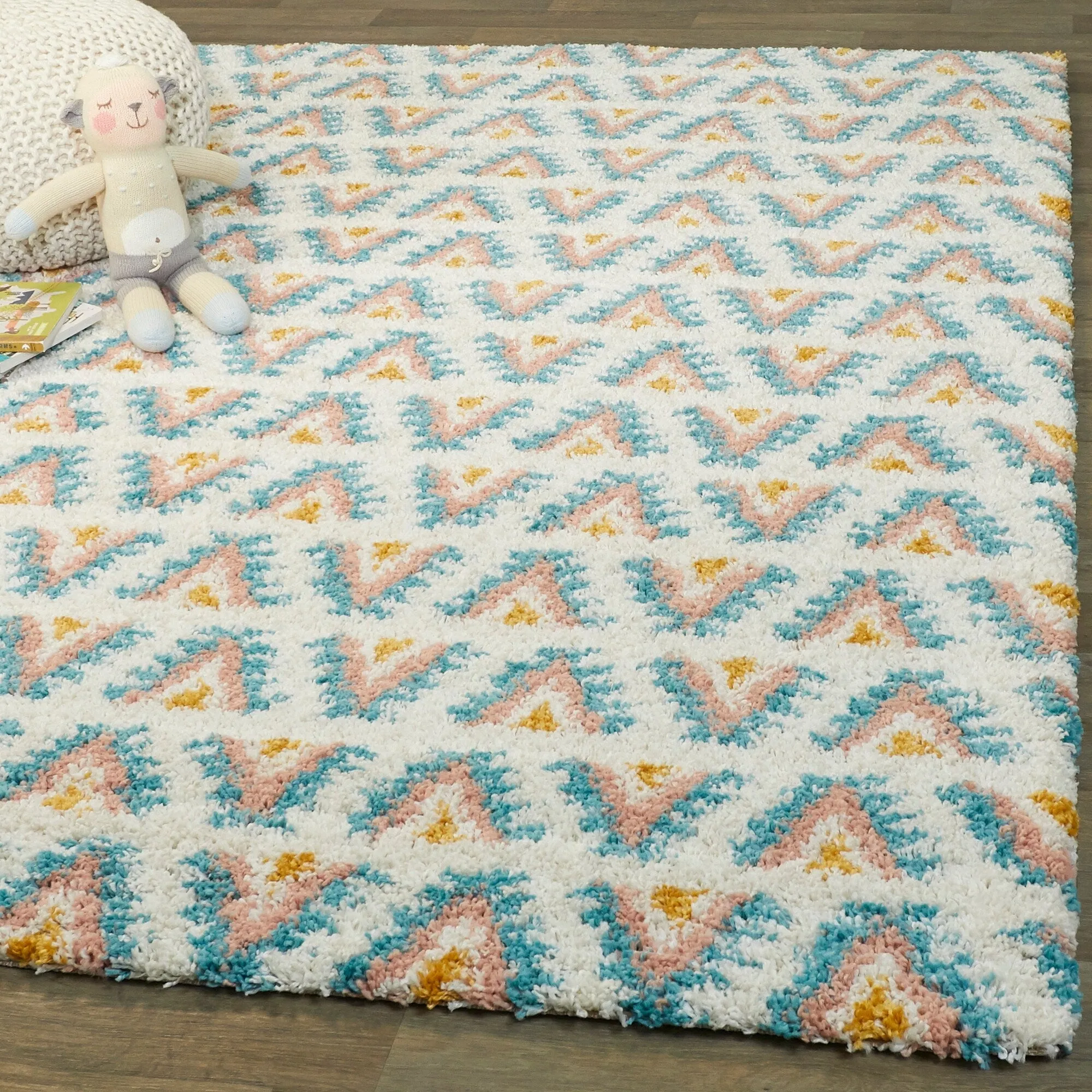 Hadley Geometric Chevron Stripe Shag Area Rug