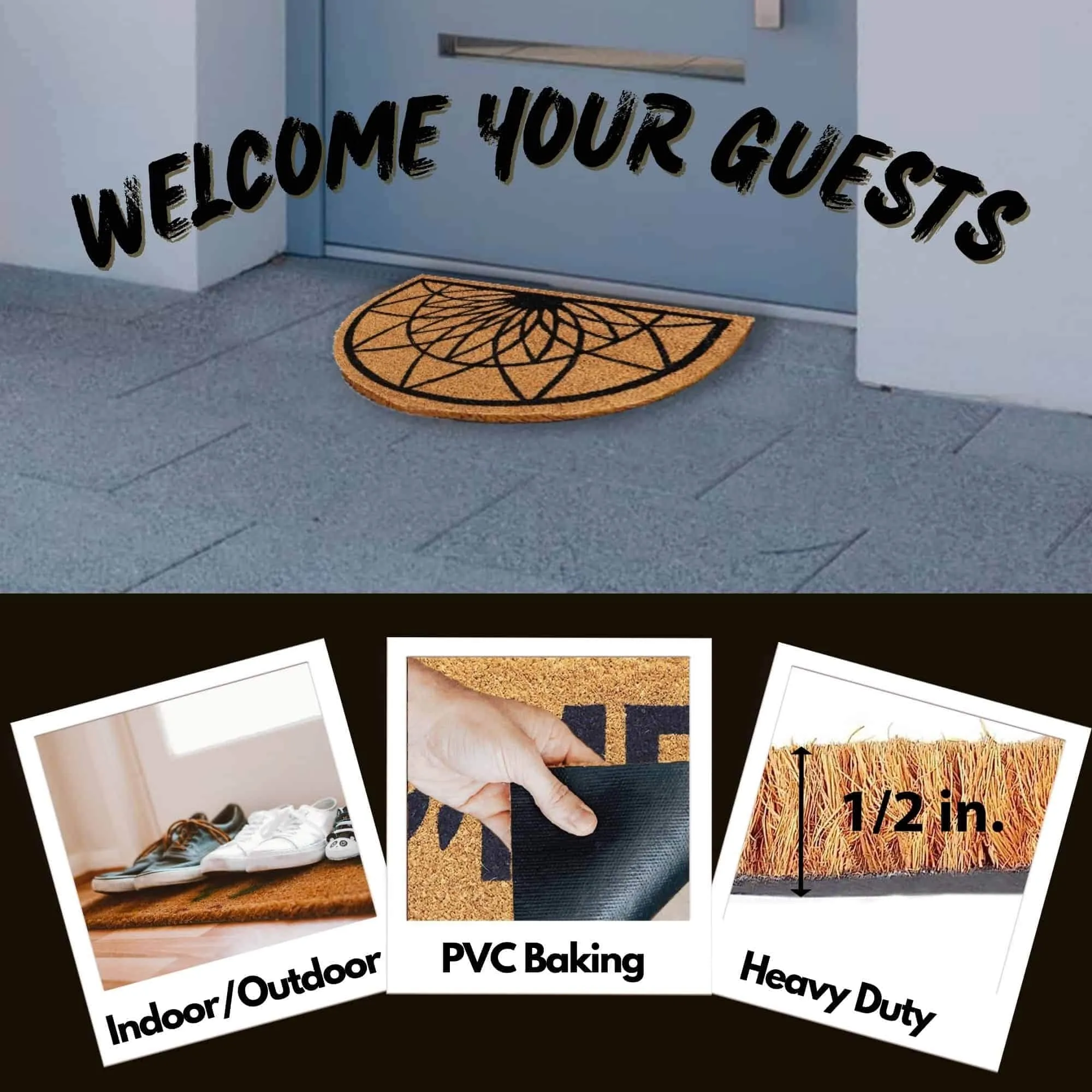 Half Round Coir and PVC Door Mat Diamond Rosace Design