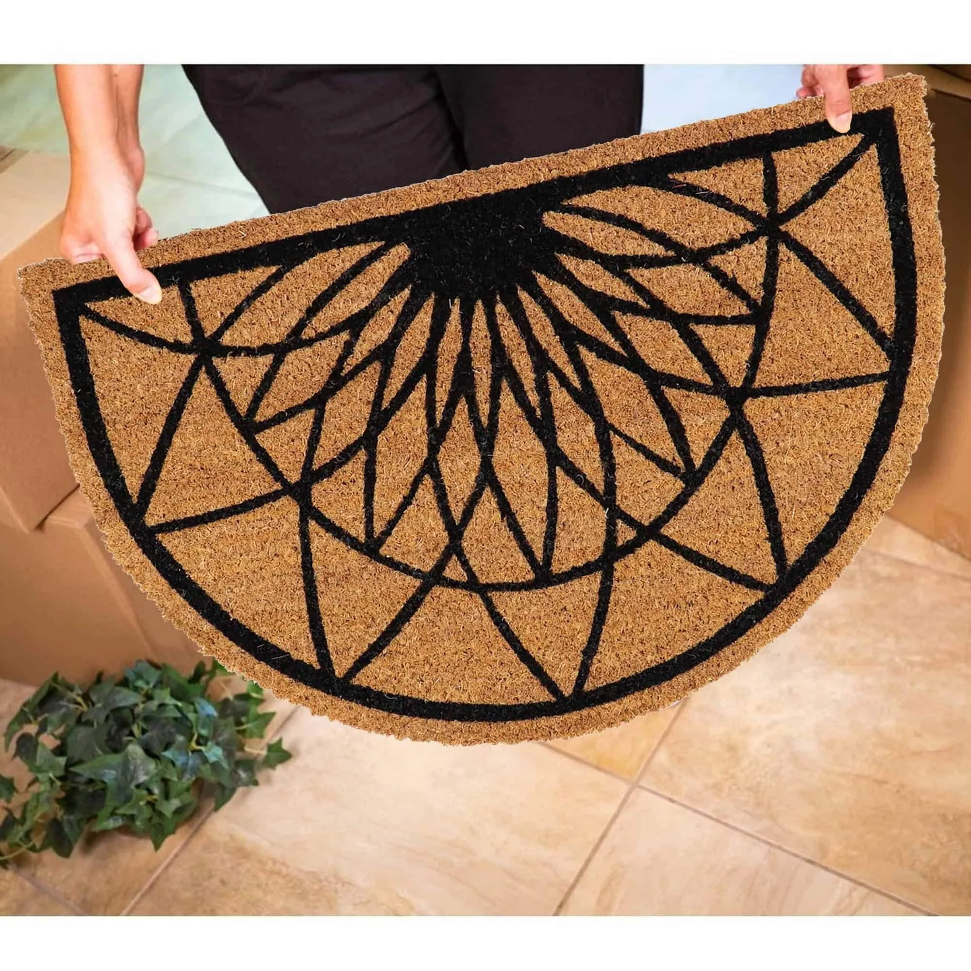 Half Round Coir and PVC Door Mat Diamond Rosace Design