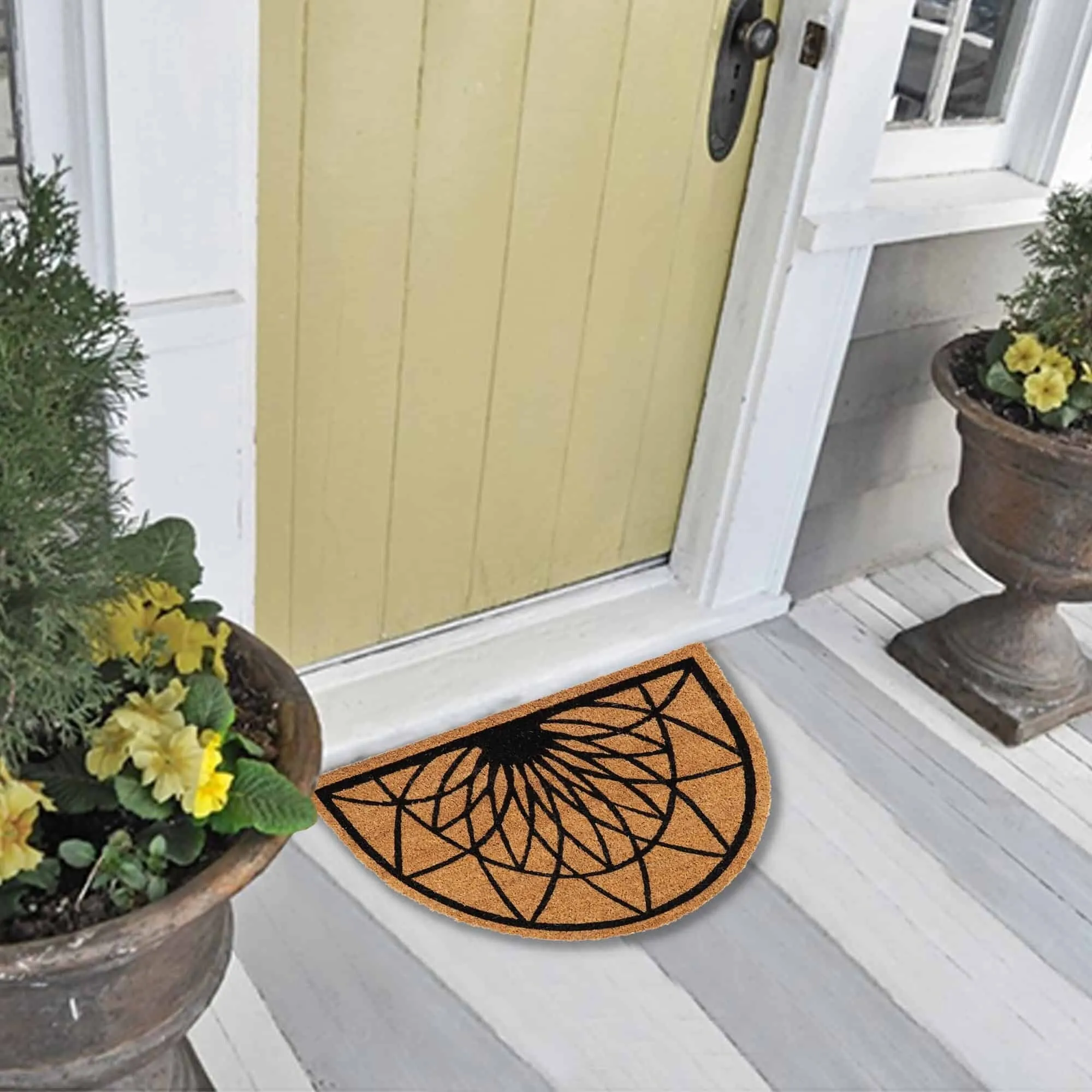 Half Round Coir and PVC Door Mat Diamond Rosace Design