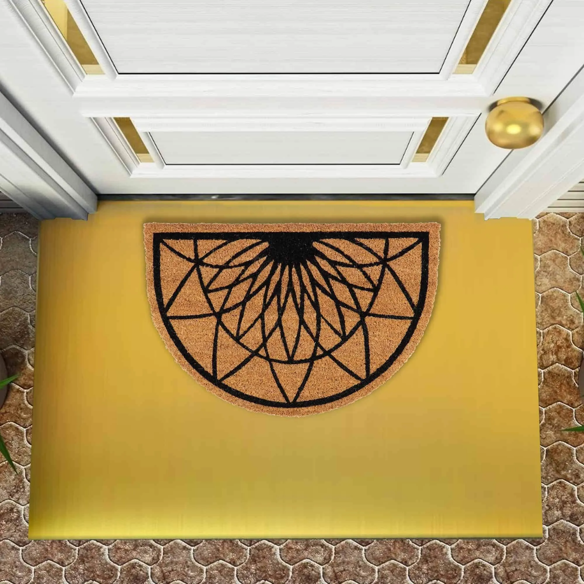 Half Round Coir and PVC Door Mat Diamond Rosace Design