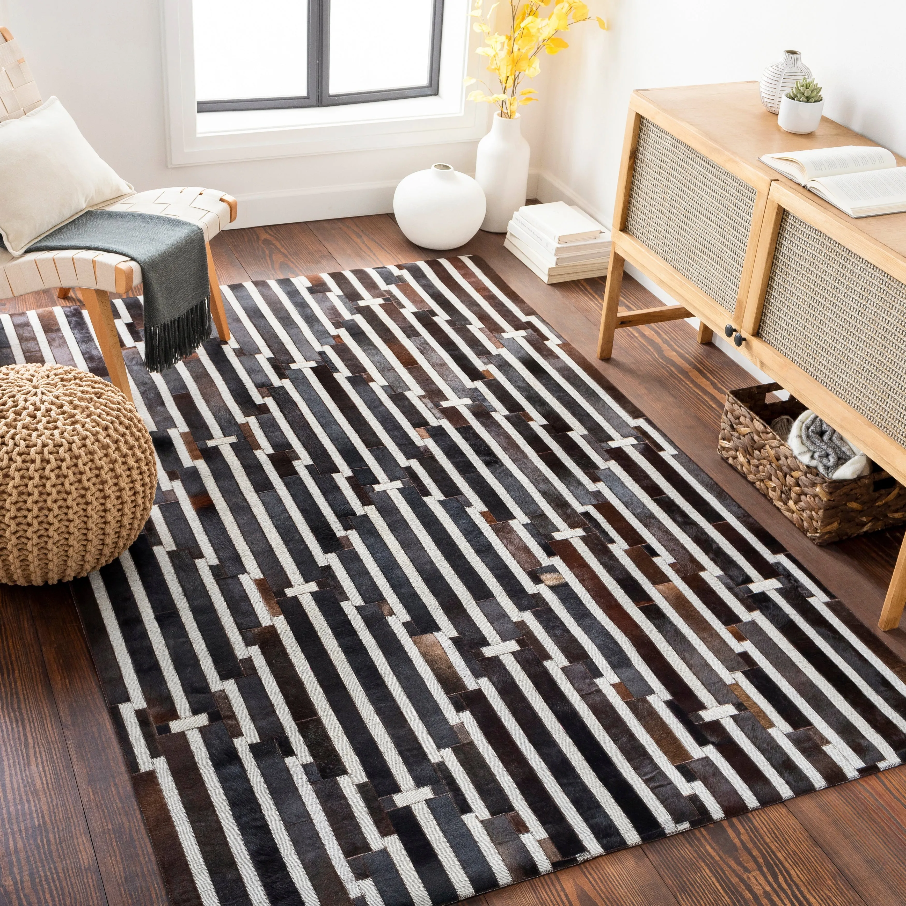 Hand-Crafted Euclid Viscose & Hair-on-hide Area Rug