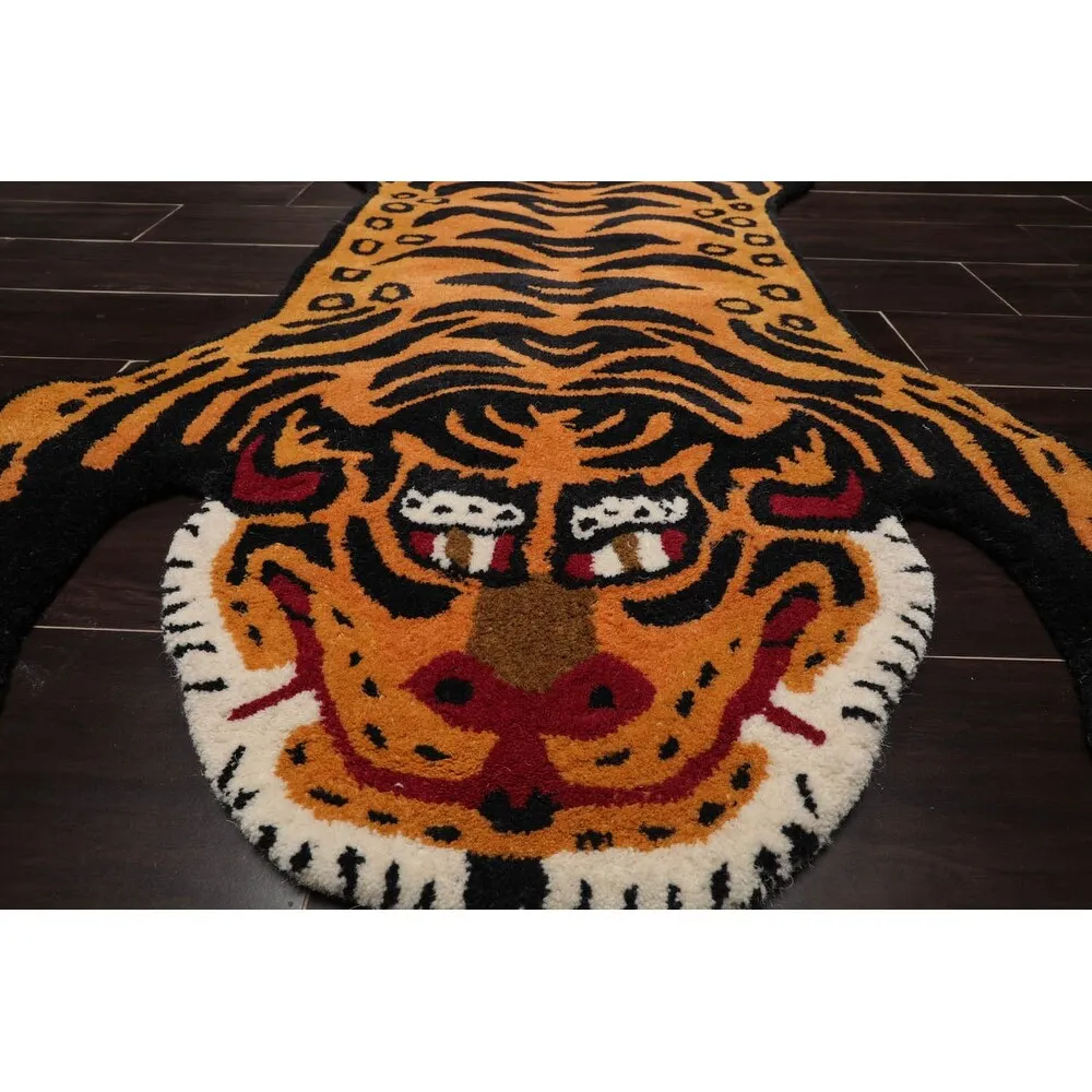 Hand Tufted Hand Made Wool Tiger Novelty Oriental Area Rug Orange - 3' x 5'