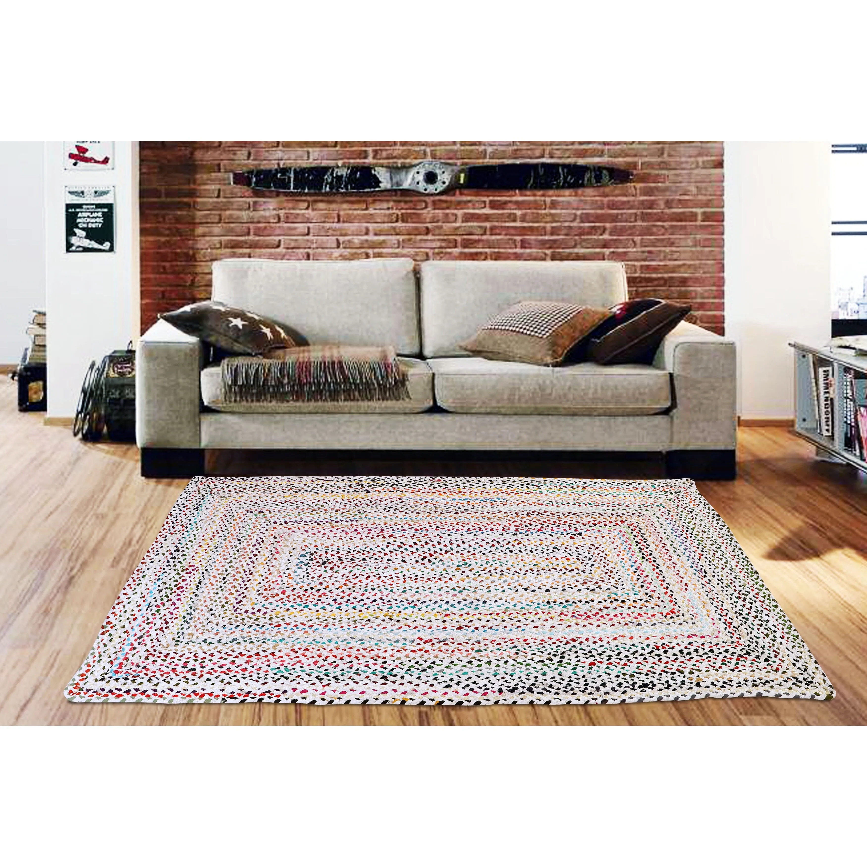 Handmade Braided Cotton Jute Multi-Color Country Area Rugs