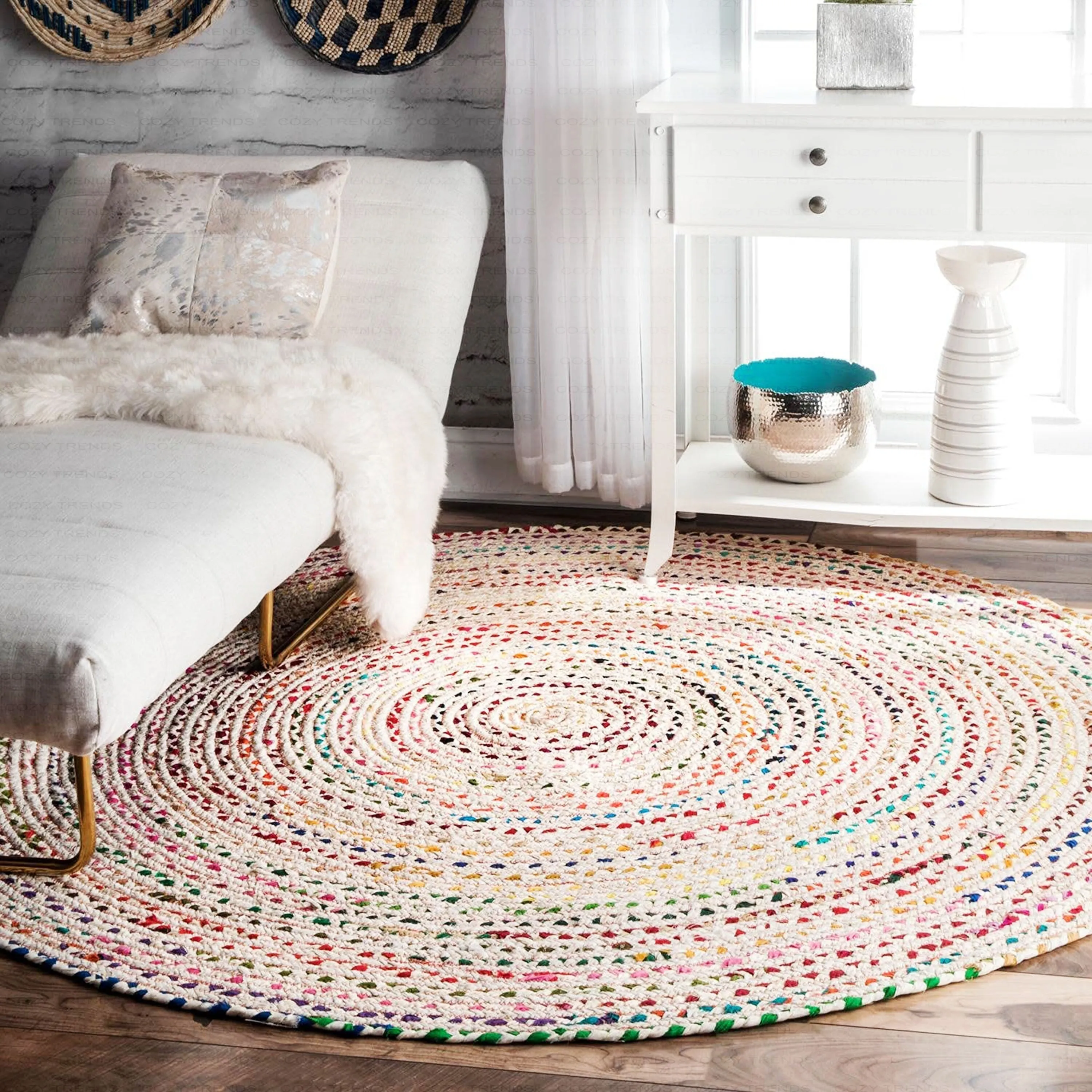 Handmade Braided Cotton Jute Multi-Color Country Area Rugs