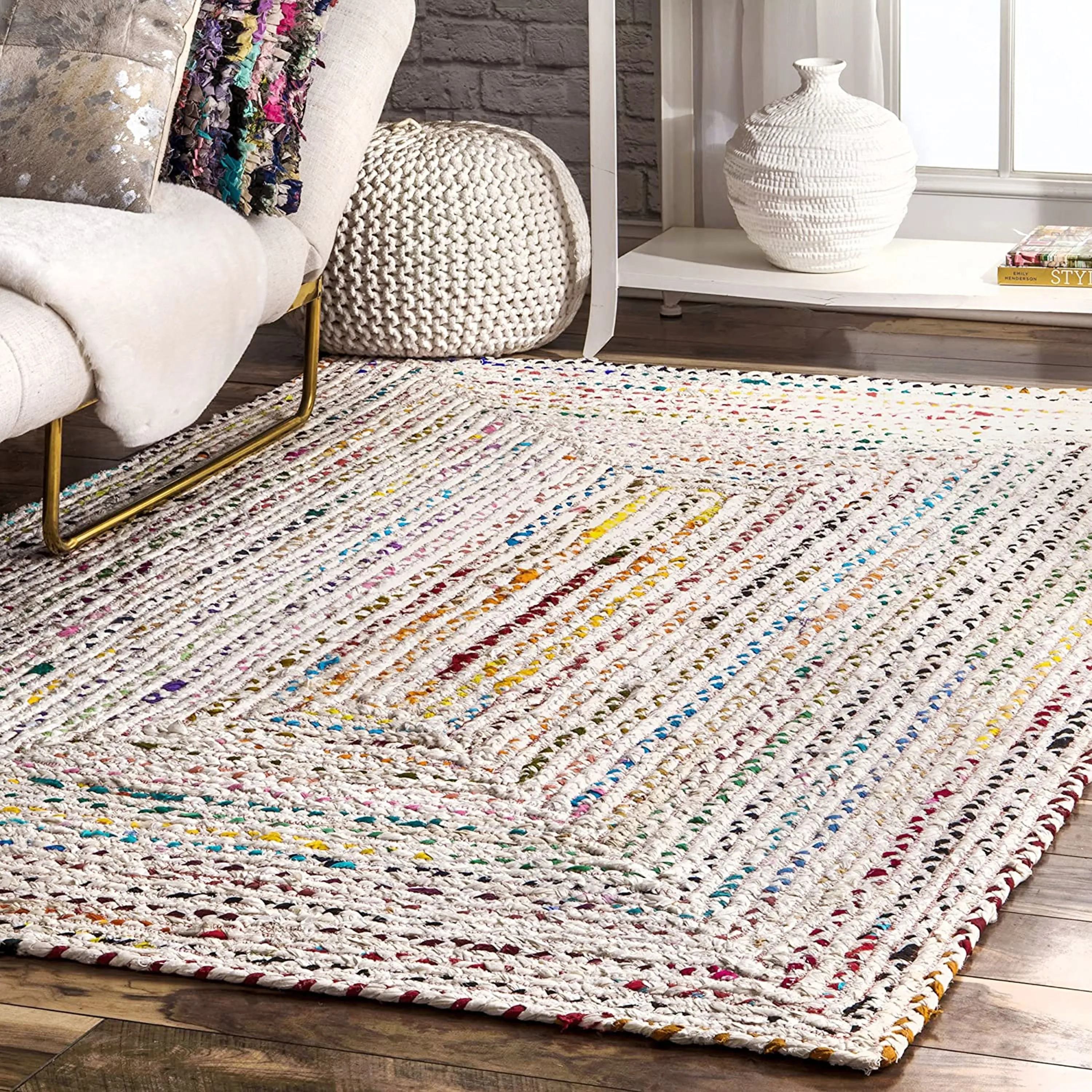 Handmade Braided Cotton Jute Multi-Color Country Area Rugs