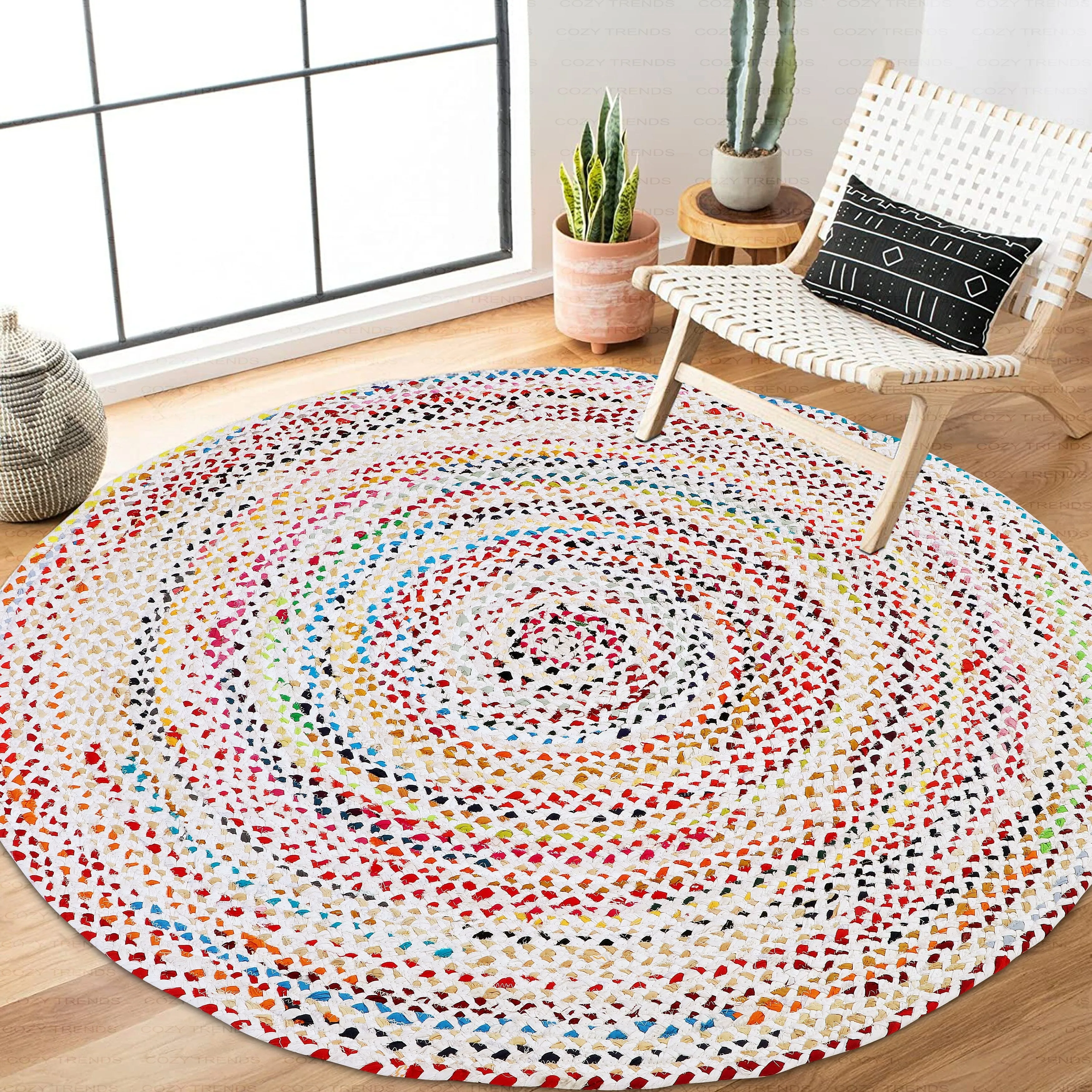 Handmade Braided Cotton Jute Multi-Color Country Area Rugs