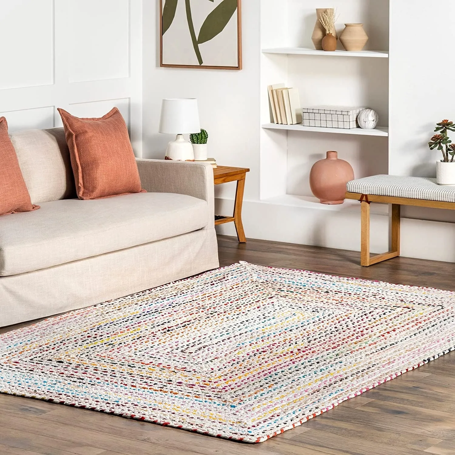 Handmade Braided Cotton Jute Multi-Color Country Area Rugs