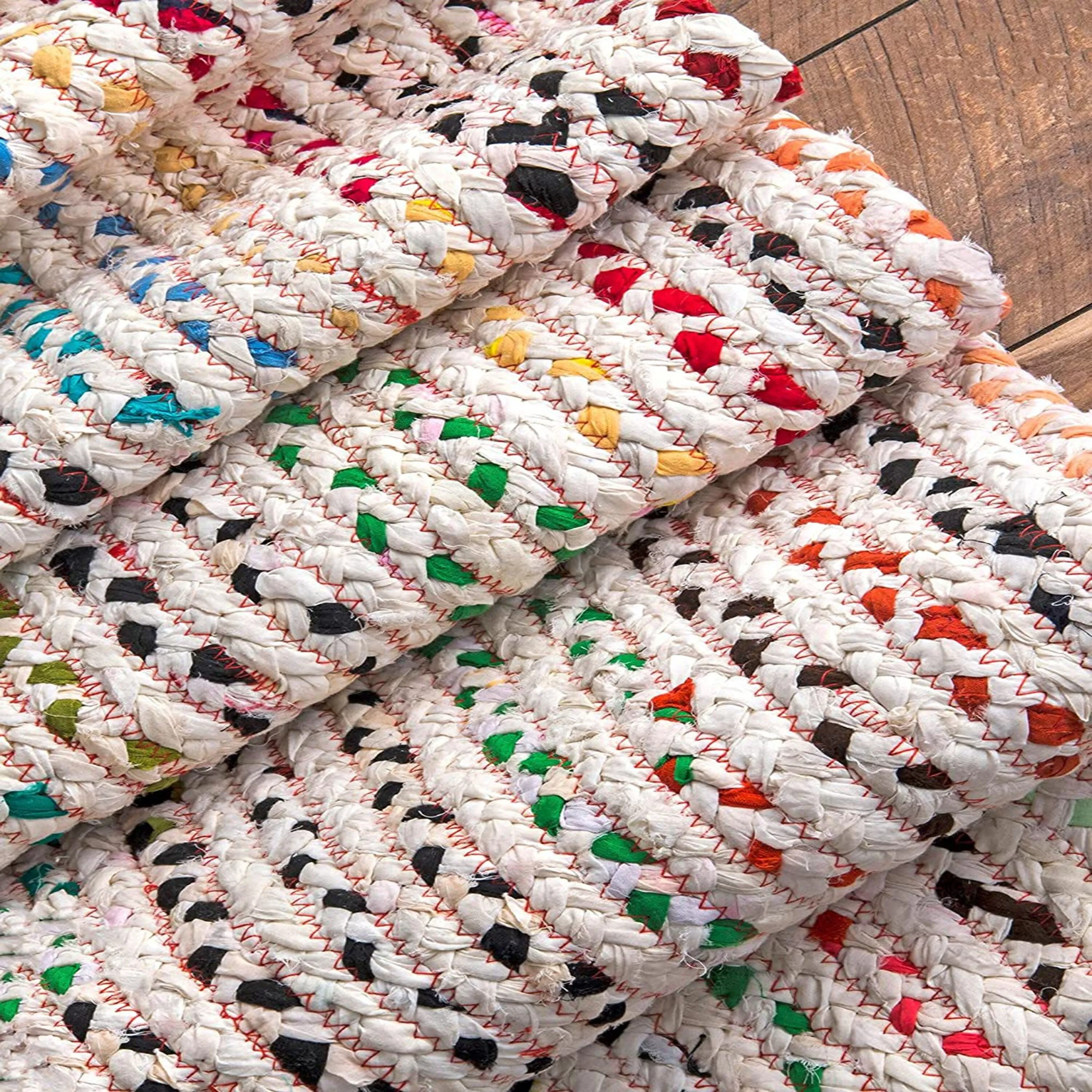 Handmade Braided Cotton Jute Multi-Color Country Area Rugs