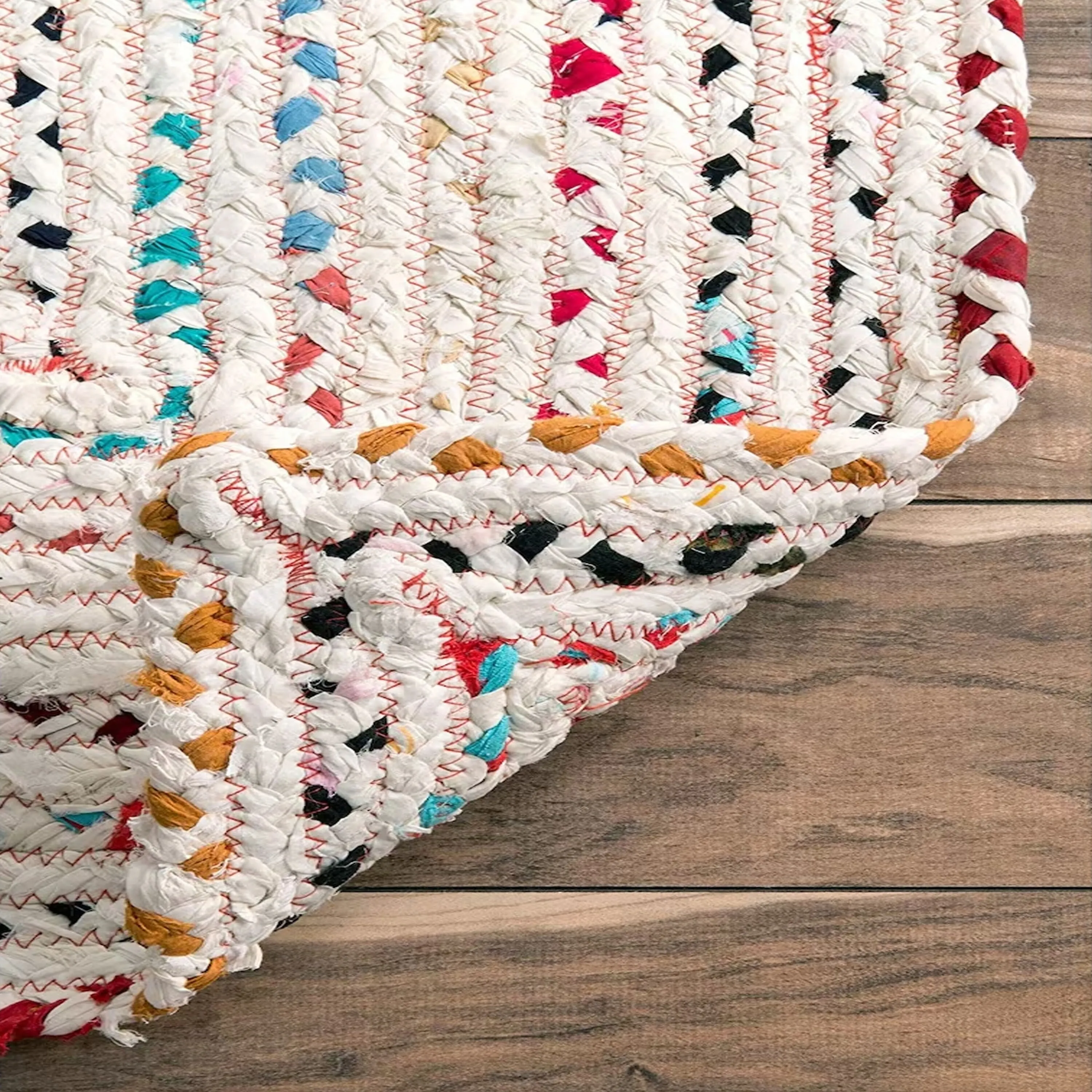 Handmade Braided Cotton Jute Multi-Color Country Area Rugs