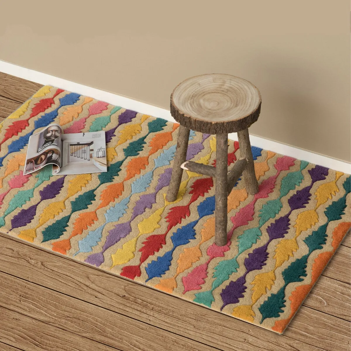 Handtufted Multicolored Leaf Design 100% Wool Area Rug. 3' x 5' Rectangle - 3' x 5'