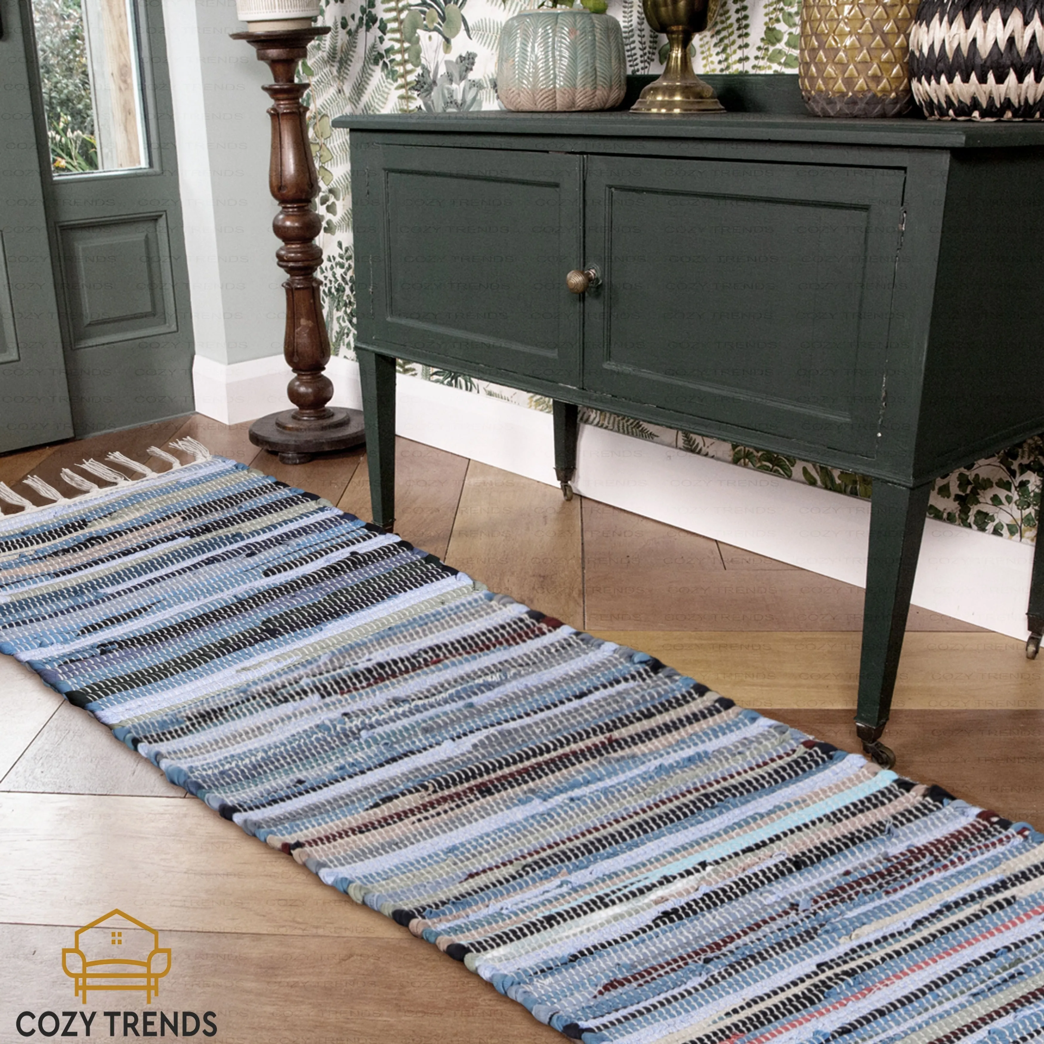 Handwoven Cotton Washable Runner Rugs - Perfect for Kitchen. Hallway. Entryway - 12X108 Inches
