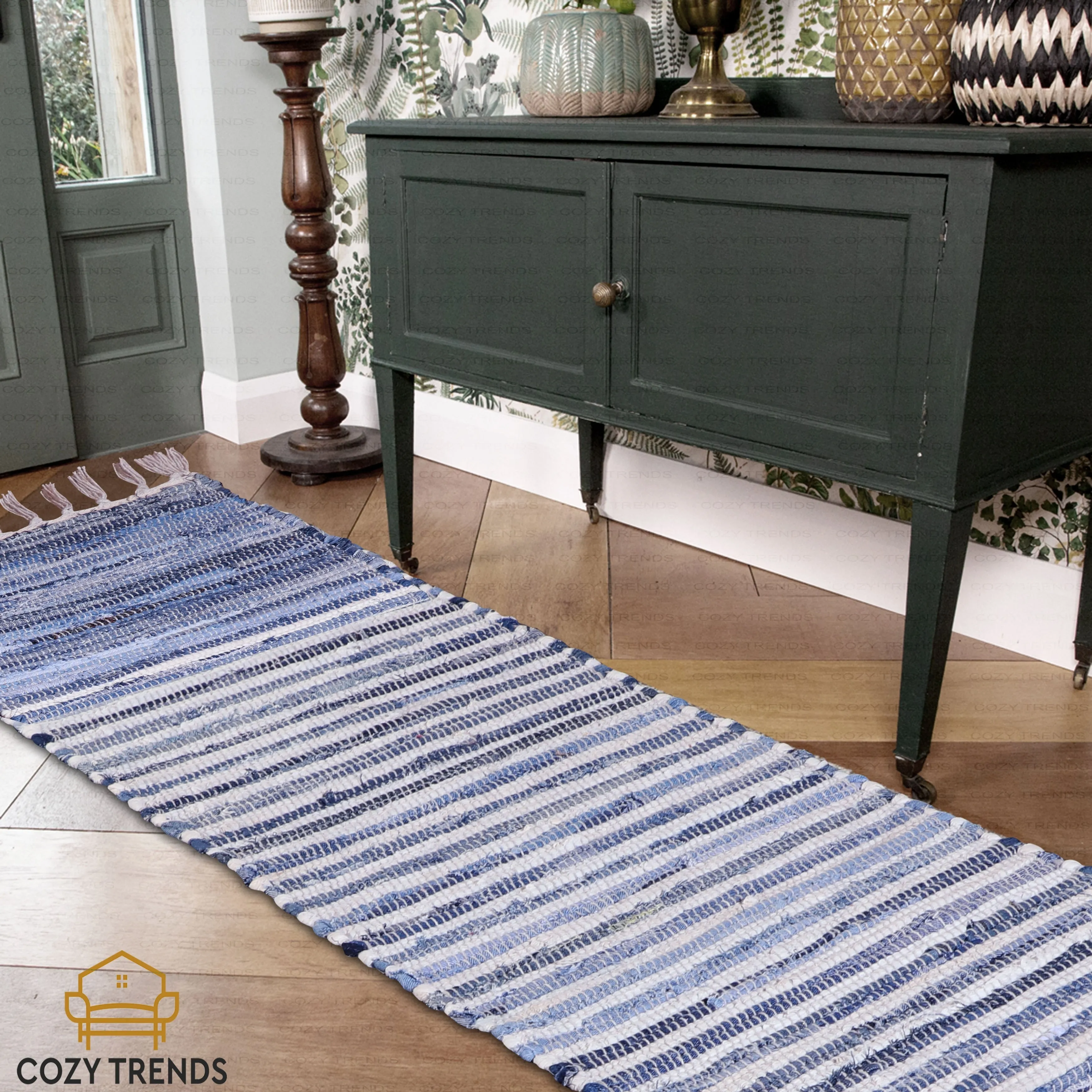 Handwoven Cotton Washable Runner Rugs - Perfect for Kitchen. Hallway. Entryway - 12X108 Inches