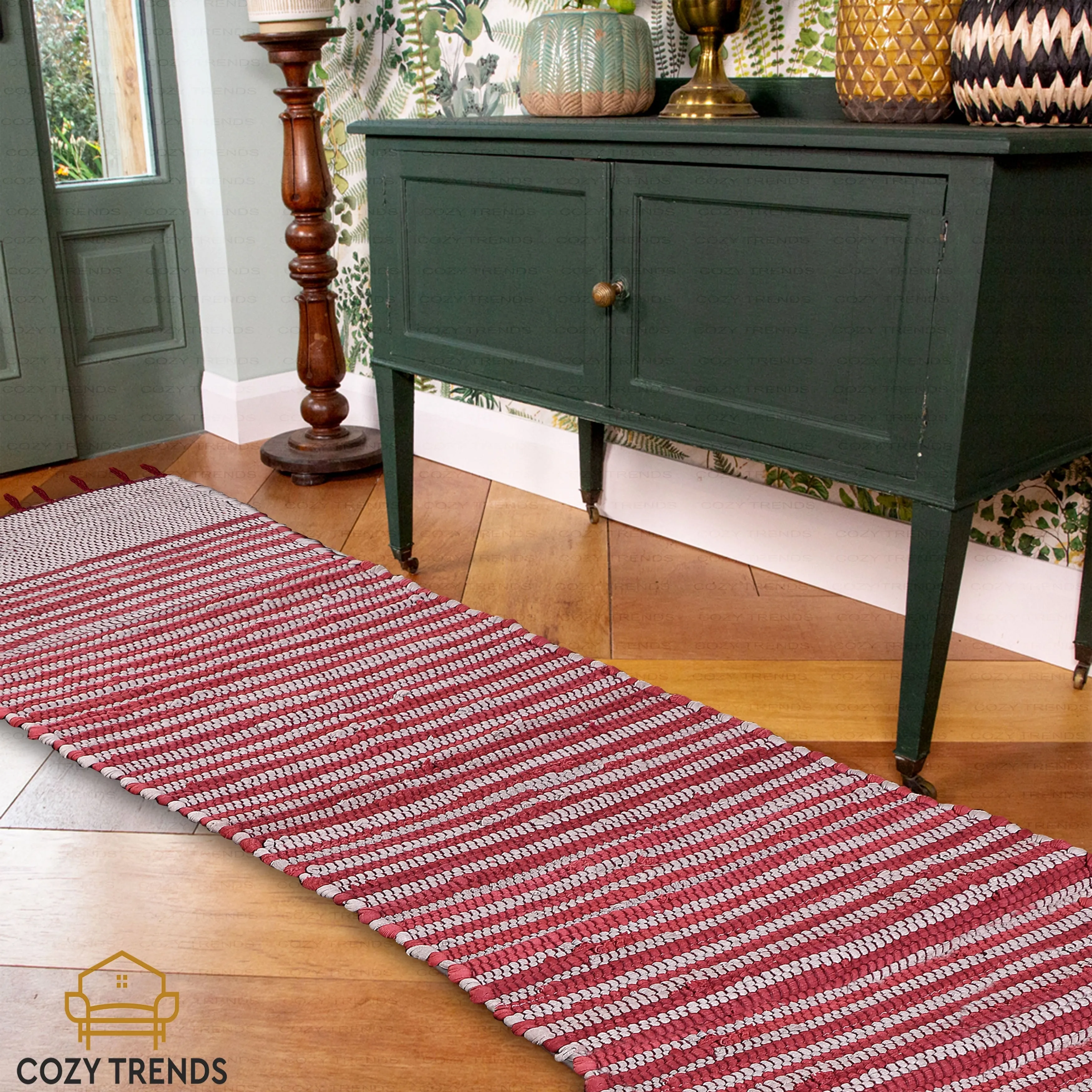 Handwoven Cotton Washable Runner Rugs - Perfect for Kitchen. Hallway. Entryway - 12X108 Inches