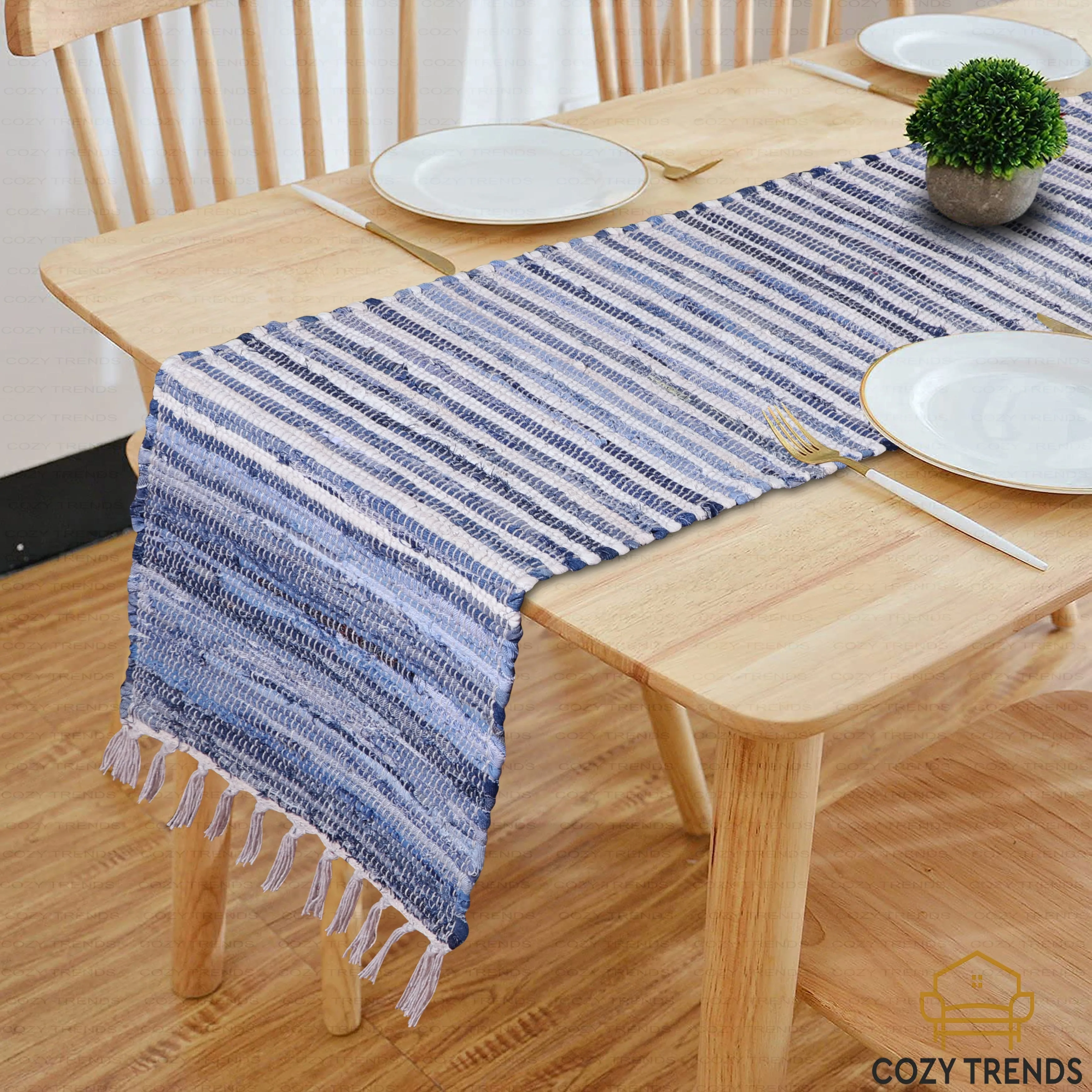 Handwoven Cotton Washable Runner Rugs - Perfect for Kitchen. Hallway. Entryway - 12X108 Inches