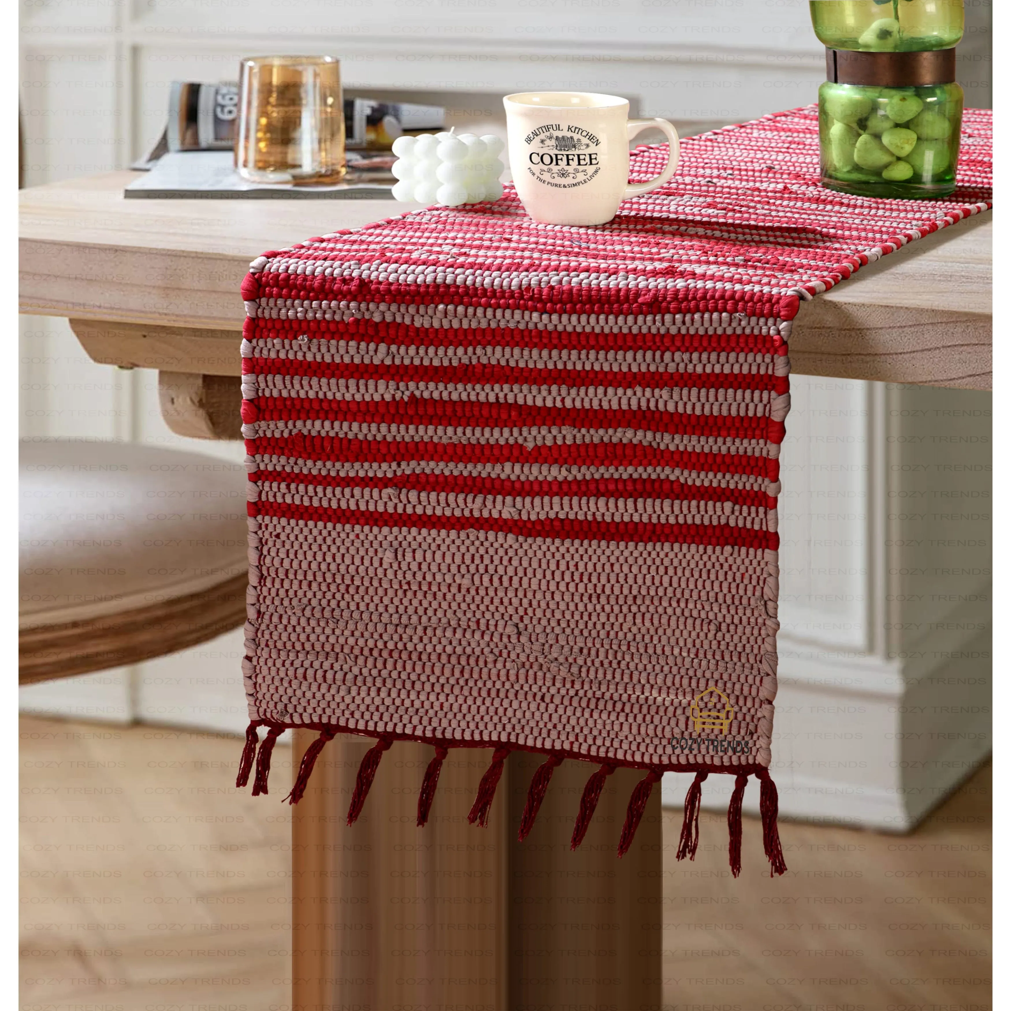 Handwoven Cotton Washable Runner Rugs - Perfect for Kitchen. Hallway. Entryway - 12X108 Inches