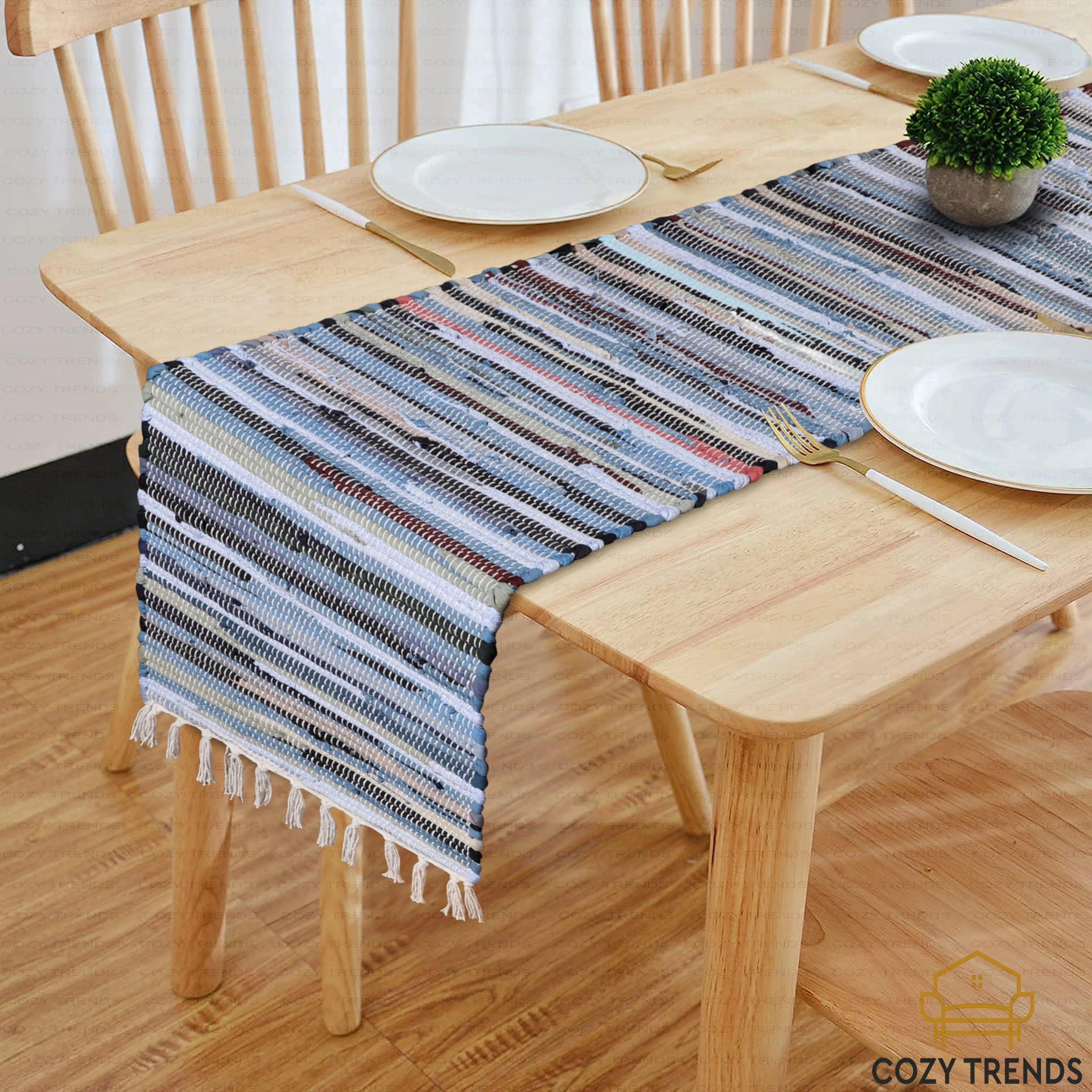 Handwoven Cotton Washable Runner Rugs - Perfect for Kitchen. Hallway. Entryway - 12X108 Inches