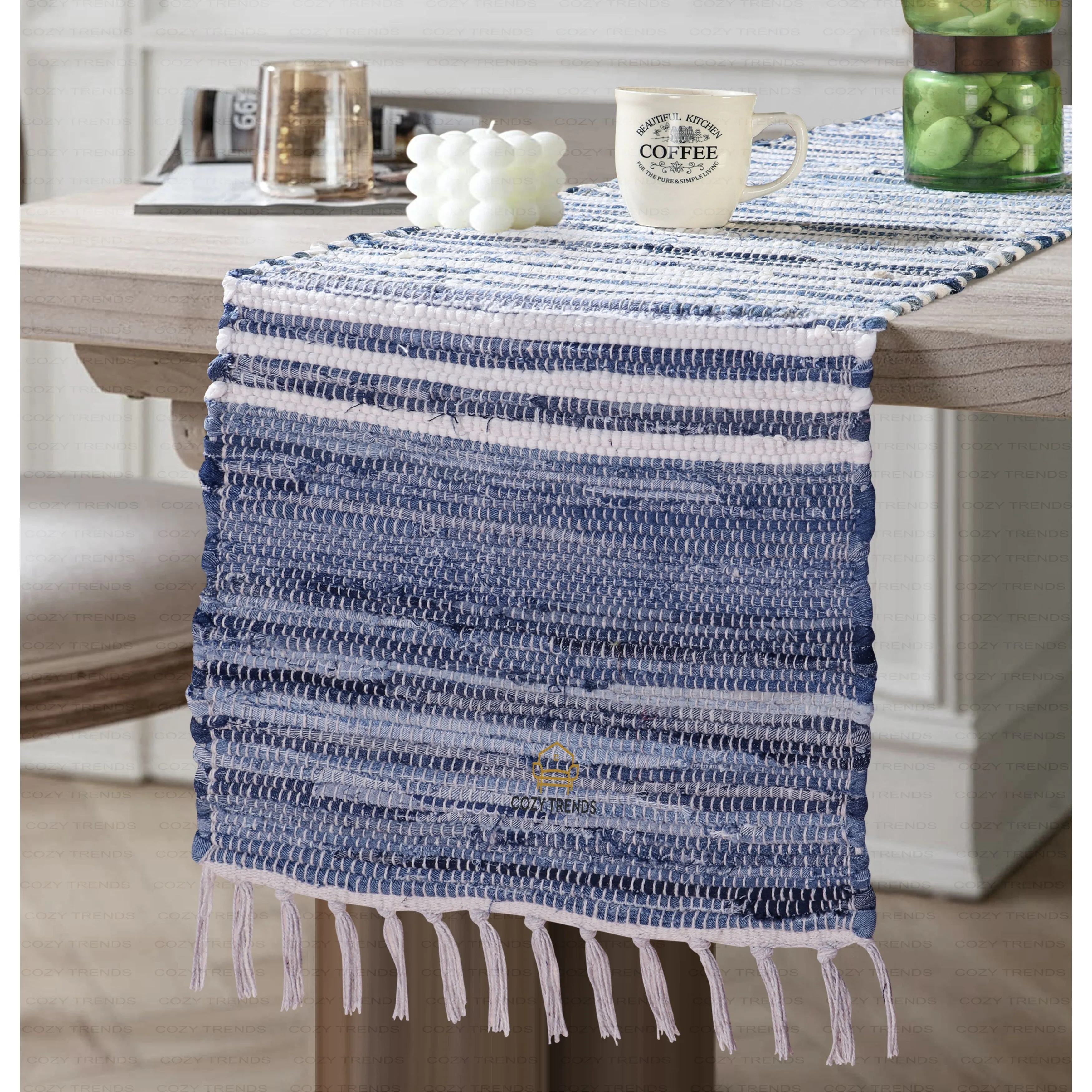 Handwoven Cotton Washable Runner Rugs - Perfect for Kitchen. Hallway. Entryway - 12X108 Inches