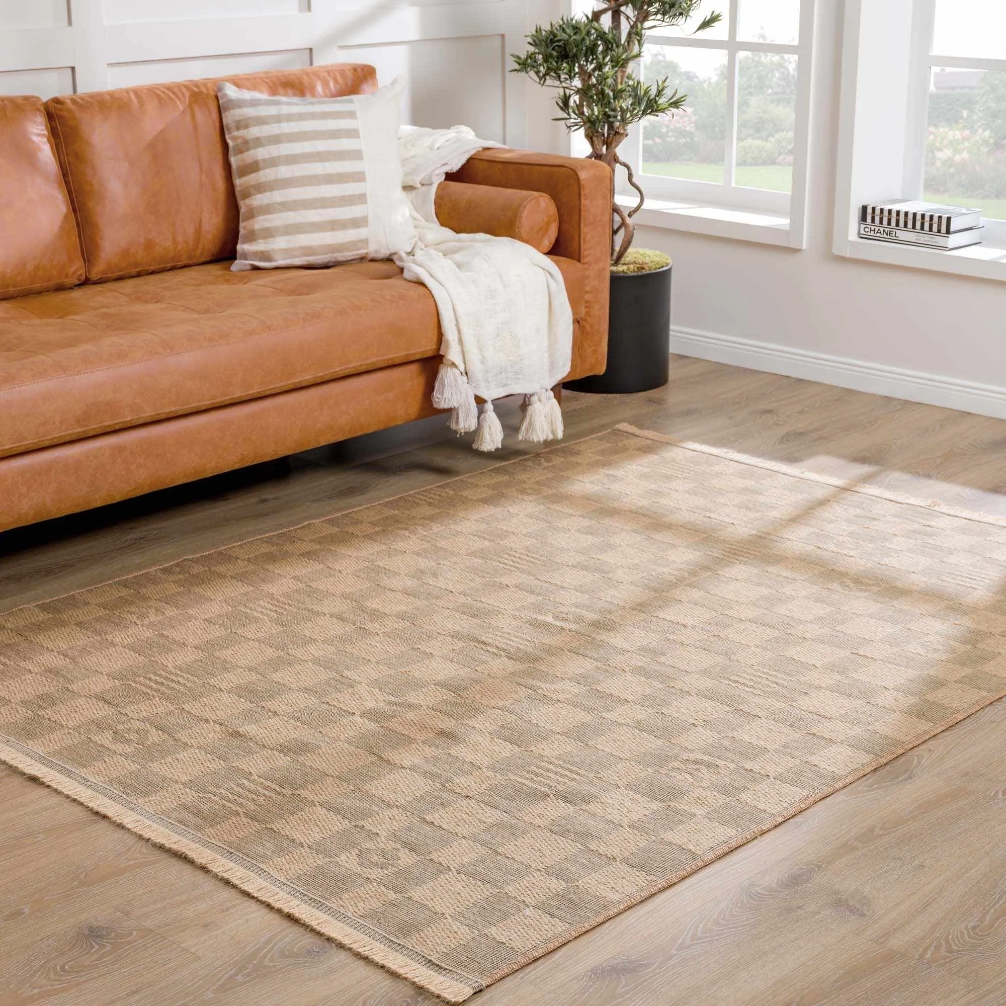 Hauteloom Nairi Machine Washable Jute Checkered Area Rug