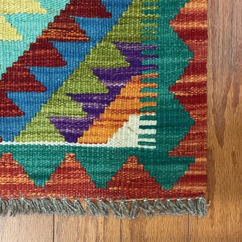 HERAT ORIENTAL Afghan Handwoven Tribal Mimana Kilim - 1'8 x 1'8