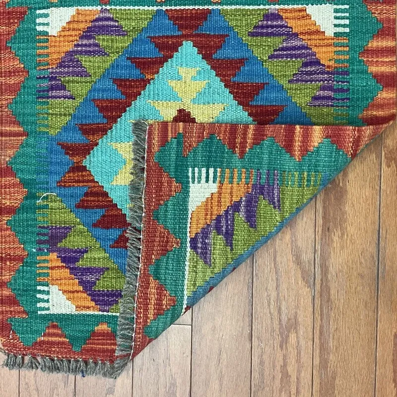 HERAT ORIENTAL Afghan Handwoven Tribal Mimana Kilim - 1'8 x 1'8
