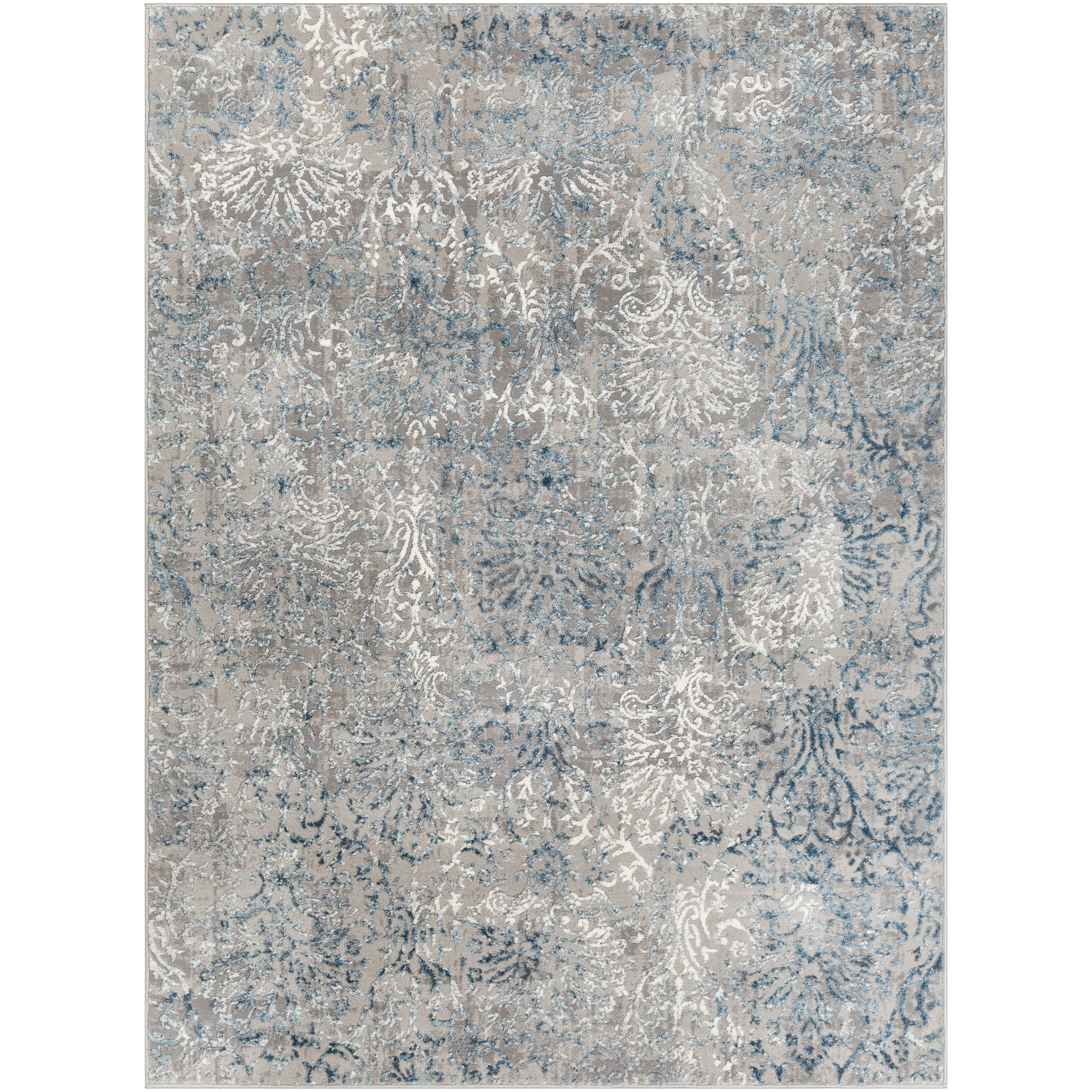 Hermia Navy & Grey Damask Area Rug - 6' 7 x 9' 6