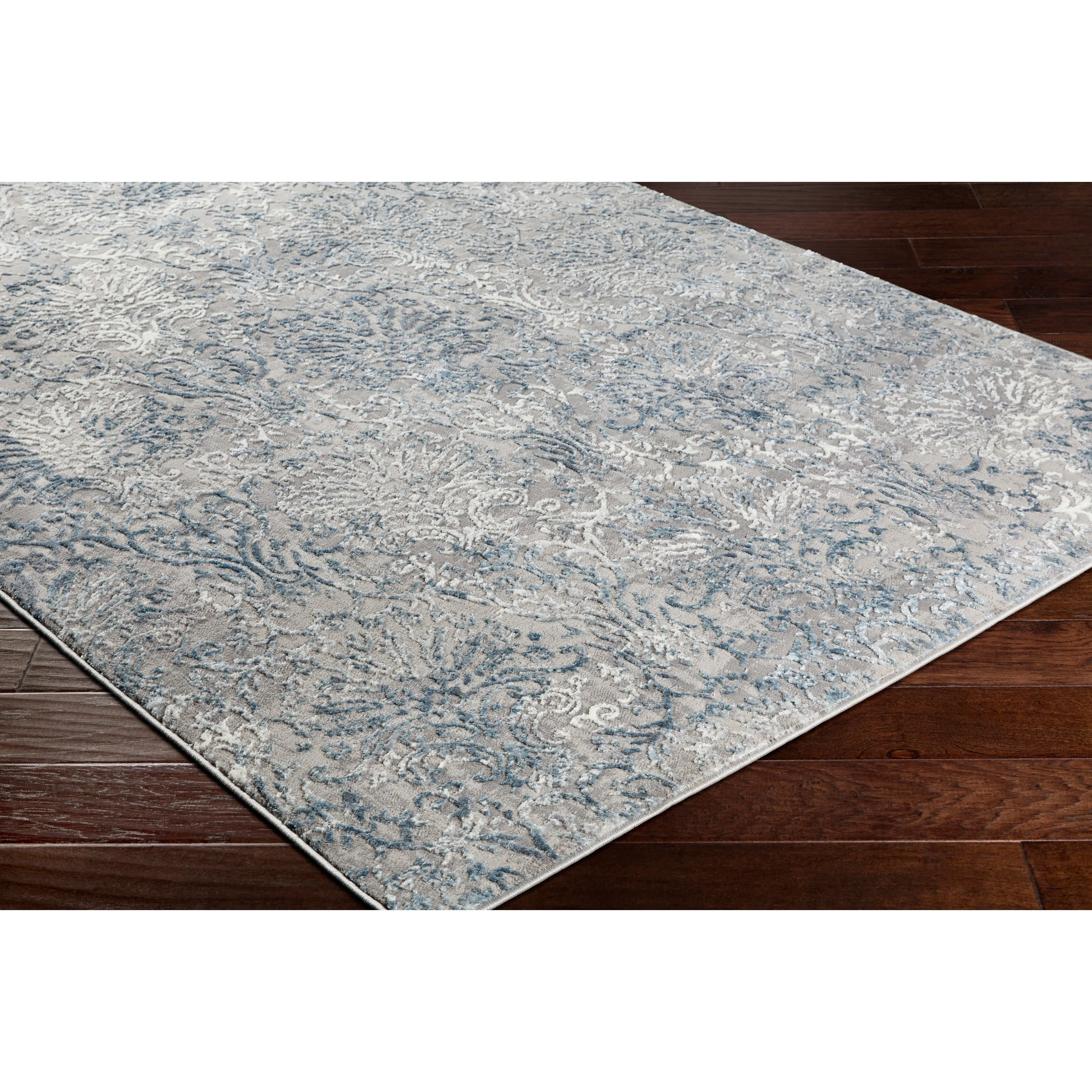 Hermia Navy & Grey Damask Area Rug - 6' 7 x 9' 6