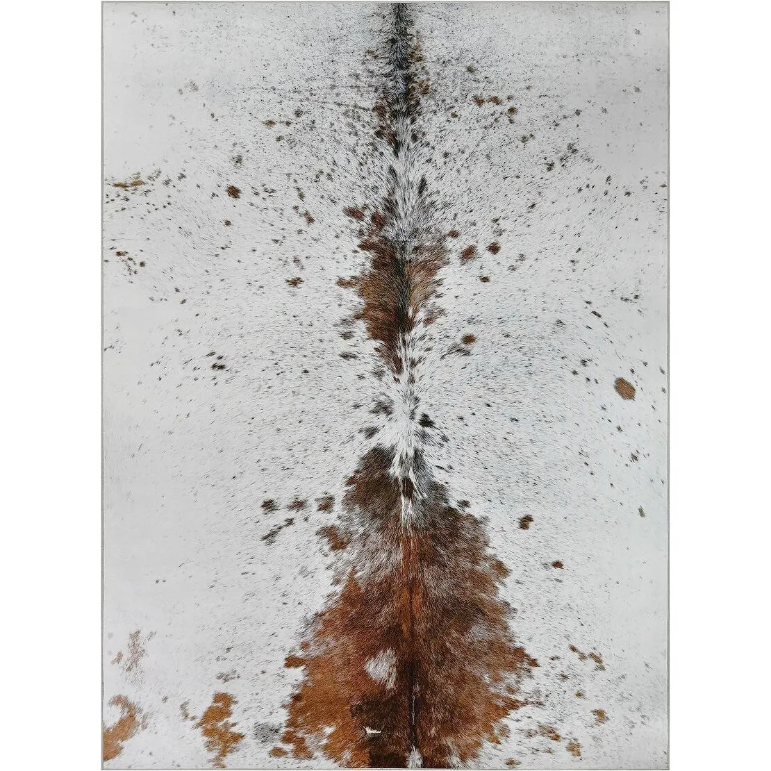 HR Print Rug Non-Slip Faux Cowhide Beige Brown Ivory and White Print Area Rug for Cabin and Lodge