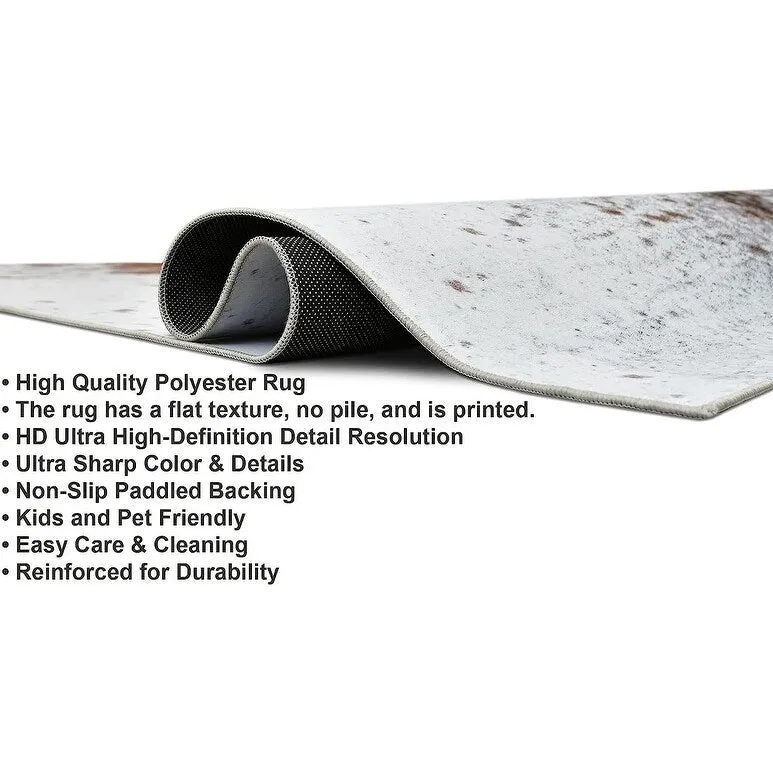 HR Print Rug Non-Slip Faux Cowhide Beige Brown Ivory and White Print Area Rug for Cabin and Lodge