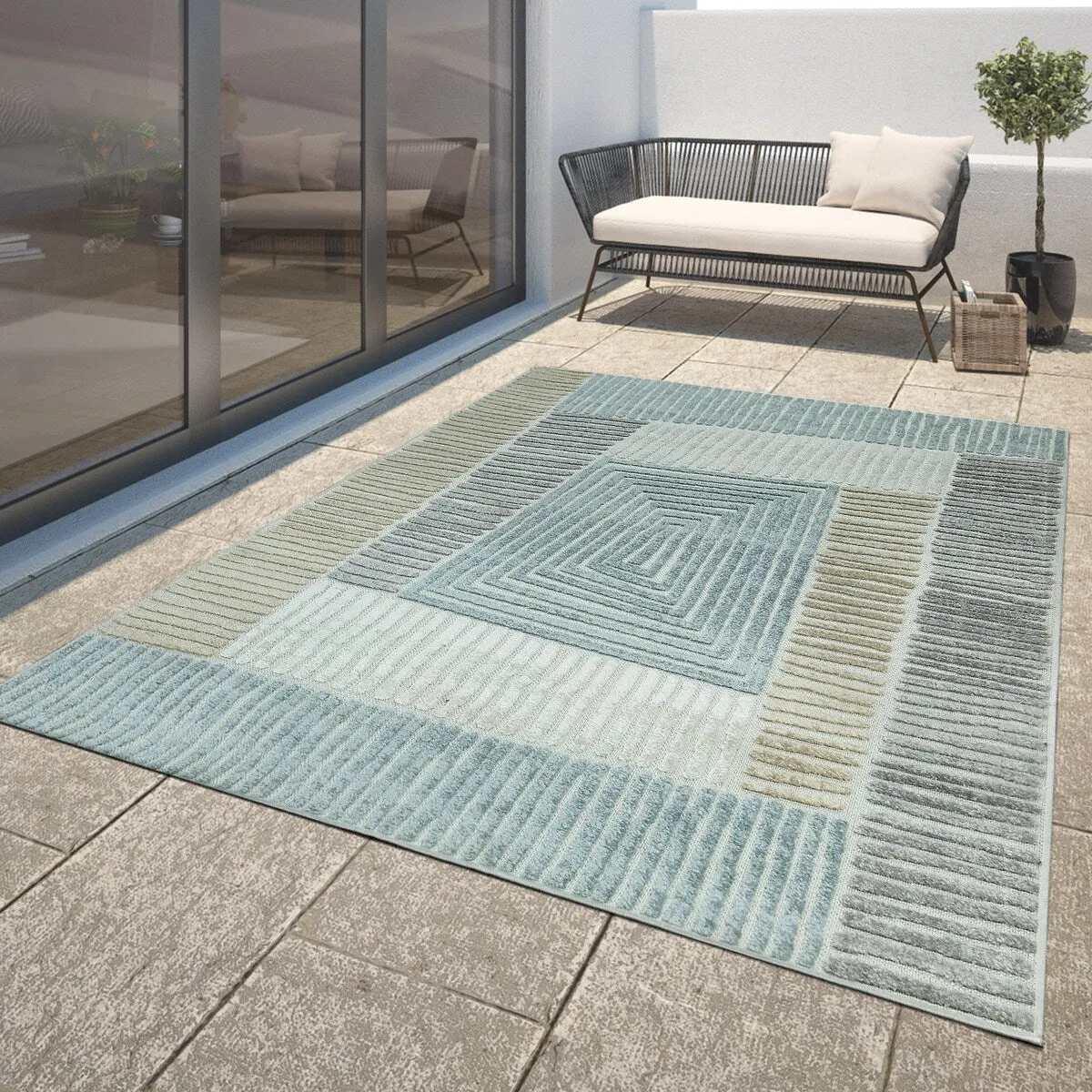 In- & Outdoor Rug Geometric Pattern in 3D for Patio