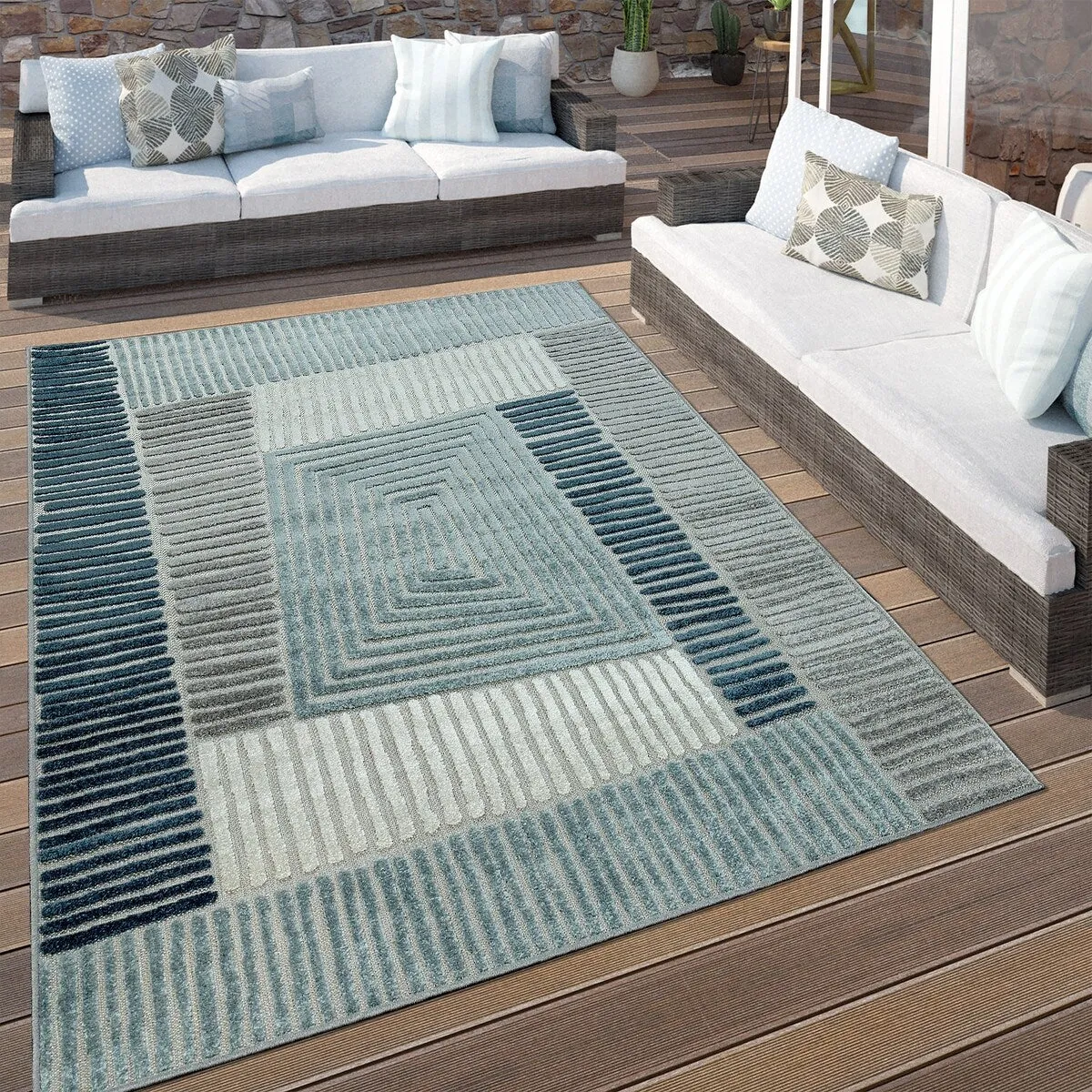 In- & Outdoor Rug Geometric Pattern in 3D for Patio