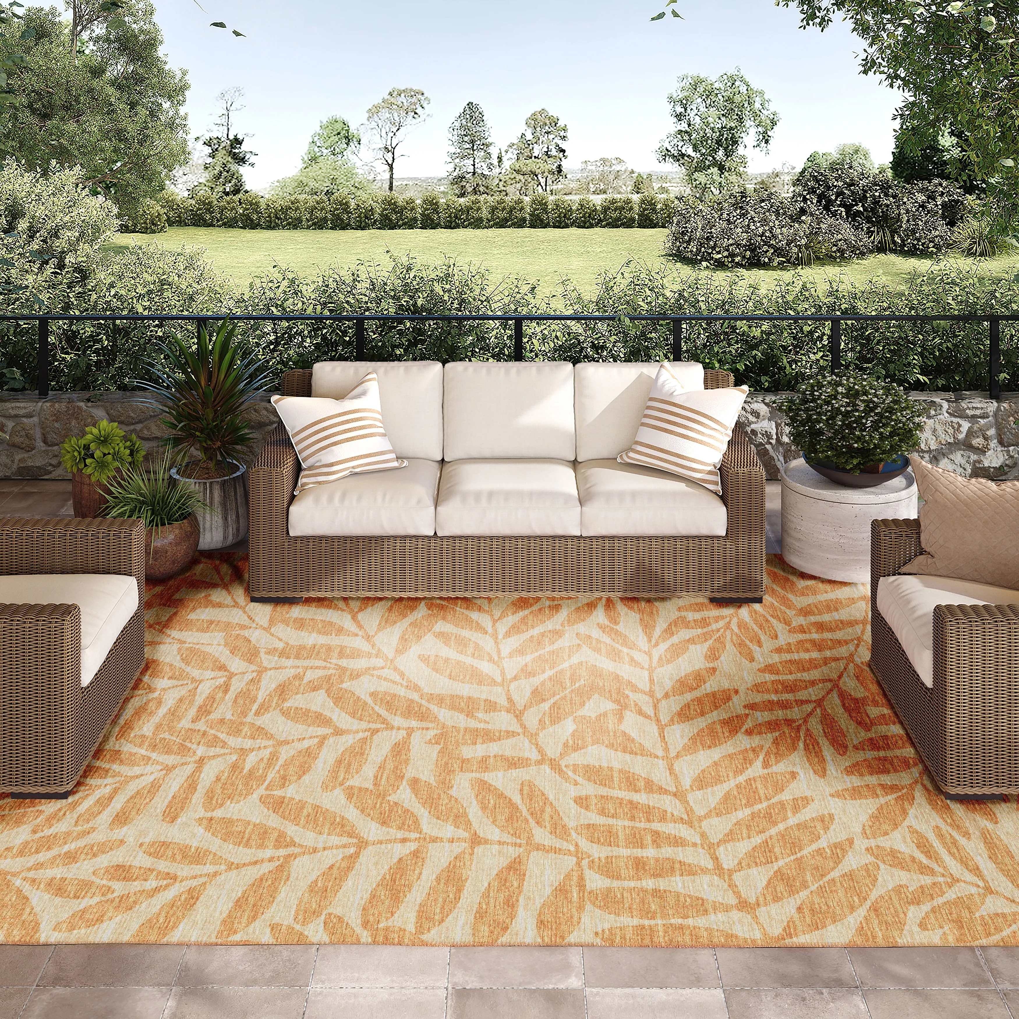 Indoor/ Outdoor Addison Yuma Foliage Motif Washable Area Rug