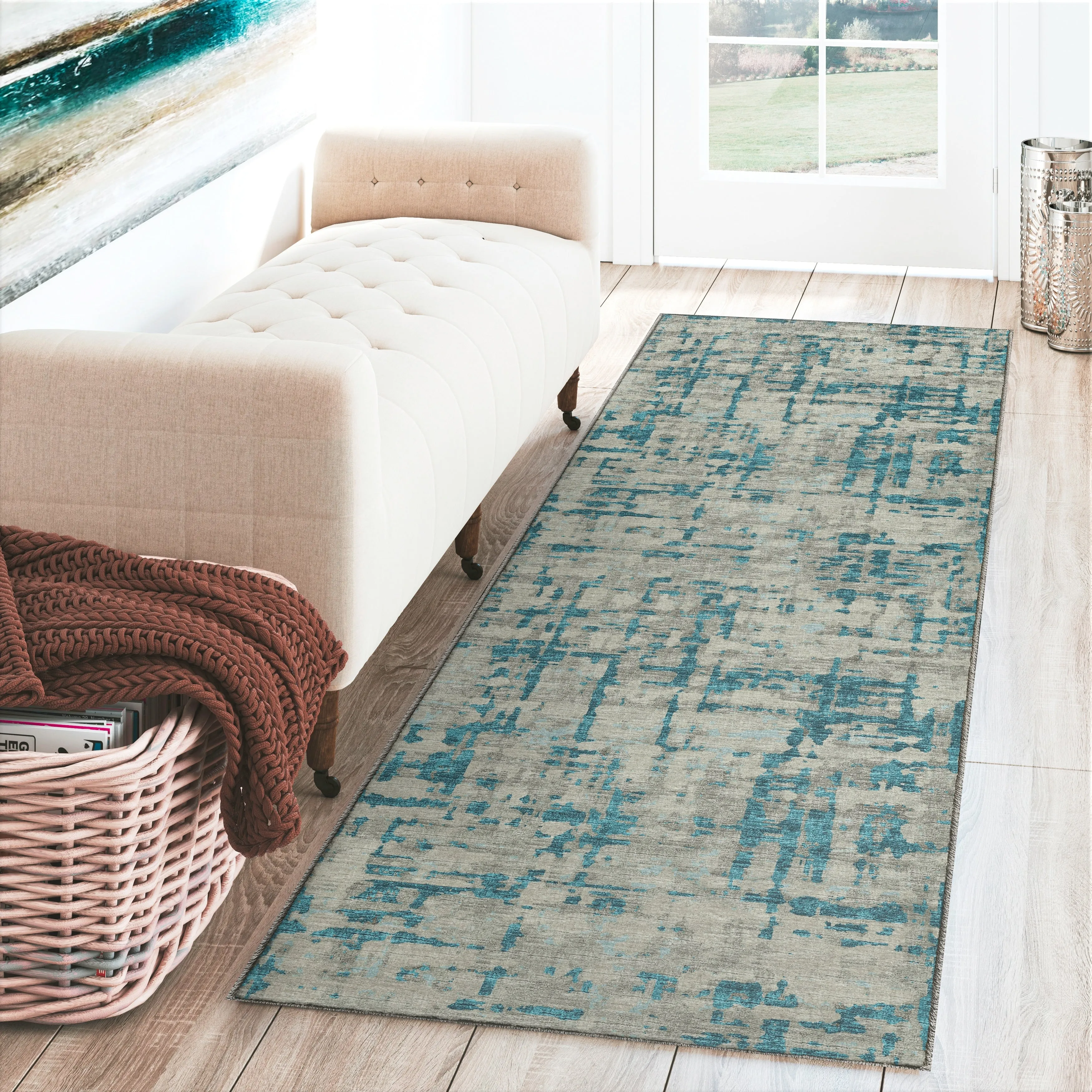 Indoor/ Outdoor Bravado Abstract Crosshatch Caramel Washable Area Rug