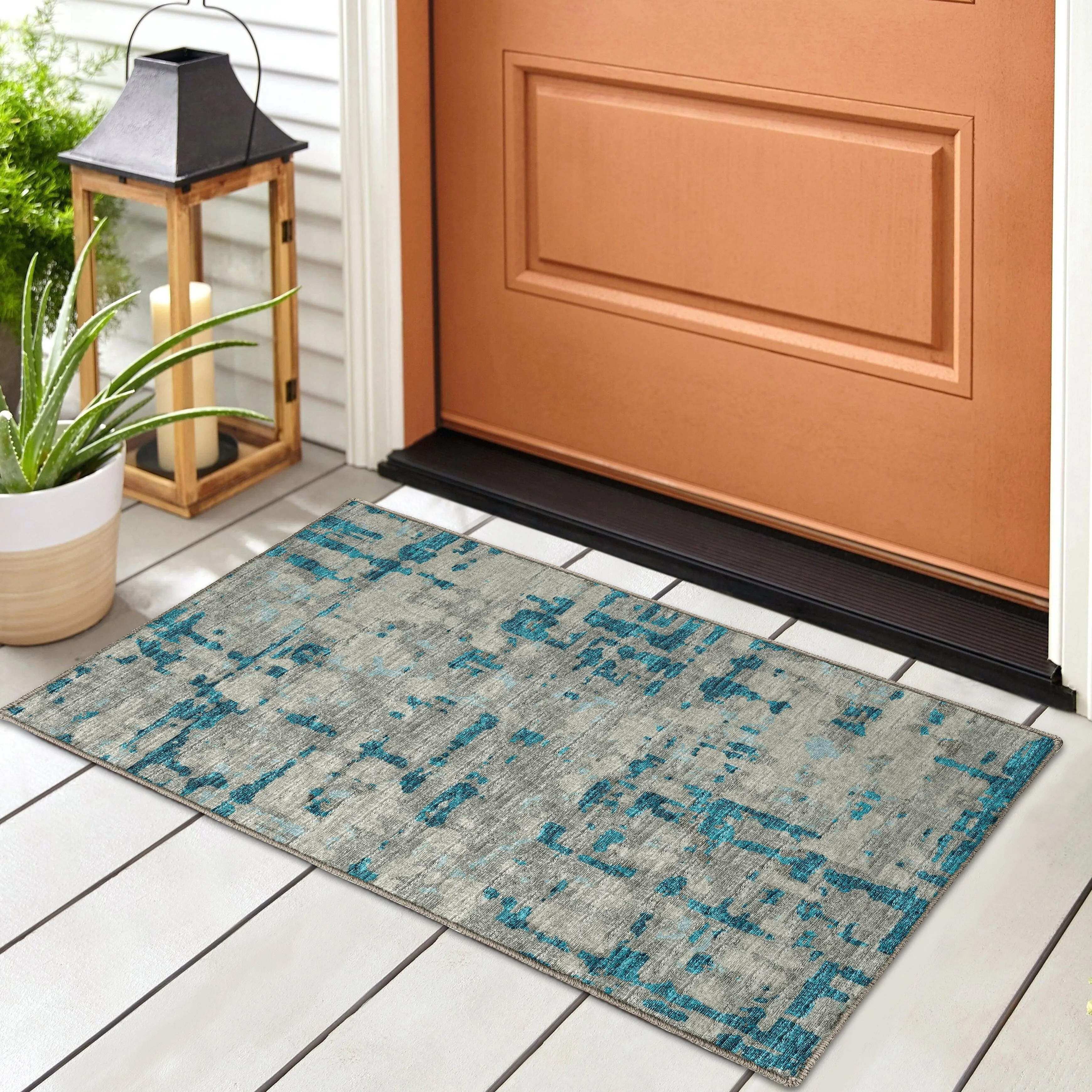 Indoor/ Outdoor Bravado Abstract Crosshatch Caramel Washable Area Rug