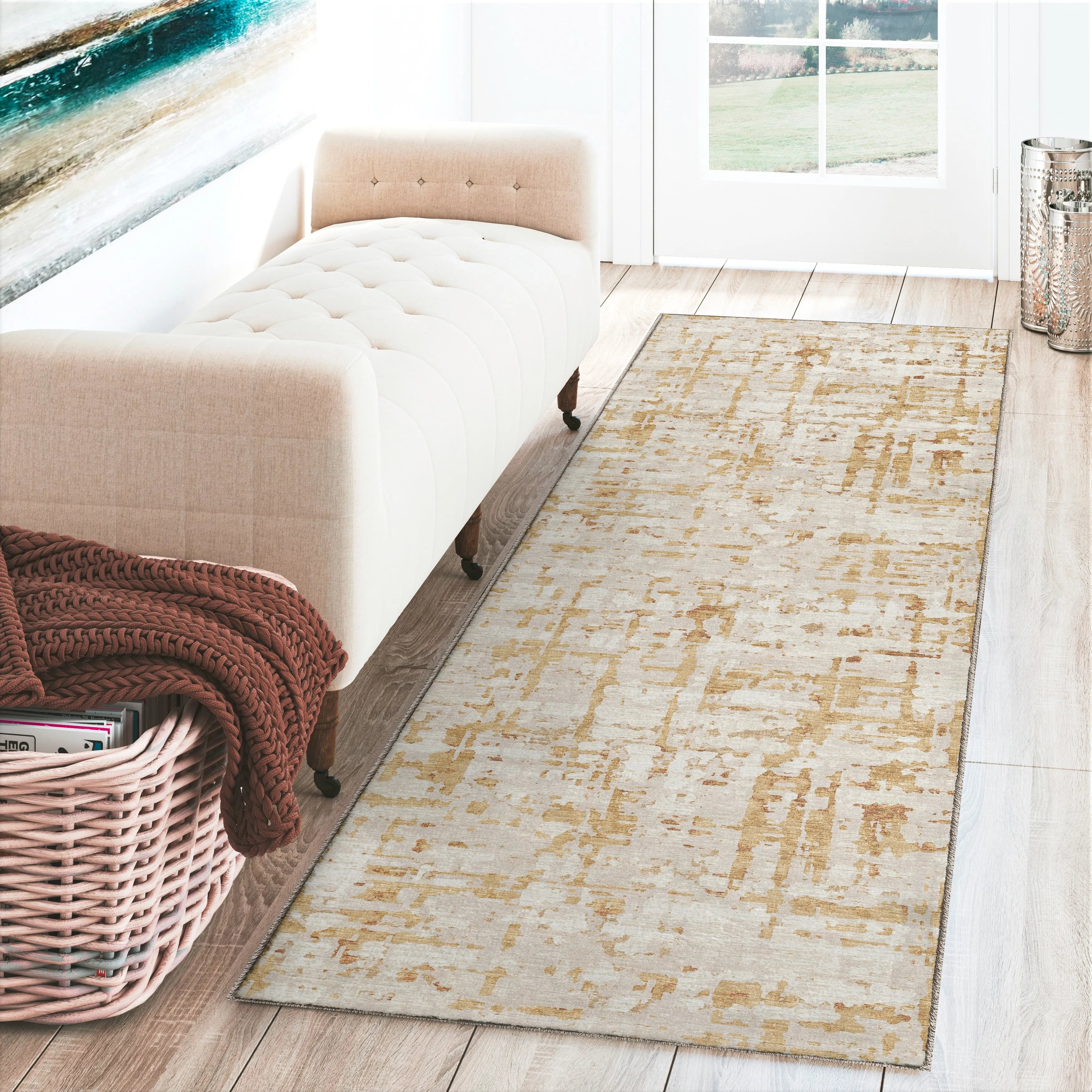 Indoor/ Outdoor Bravado Abstract Crosshatch Caramel Washable Area Rug