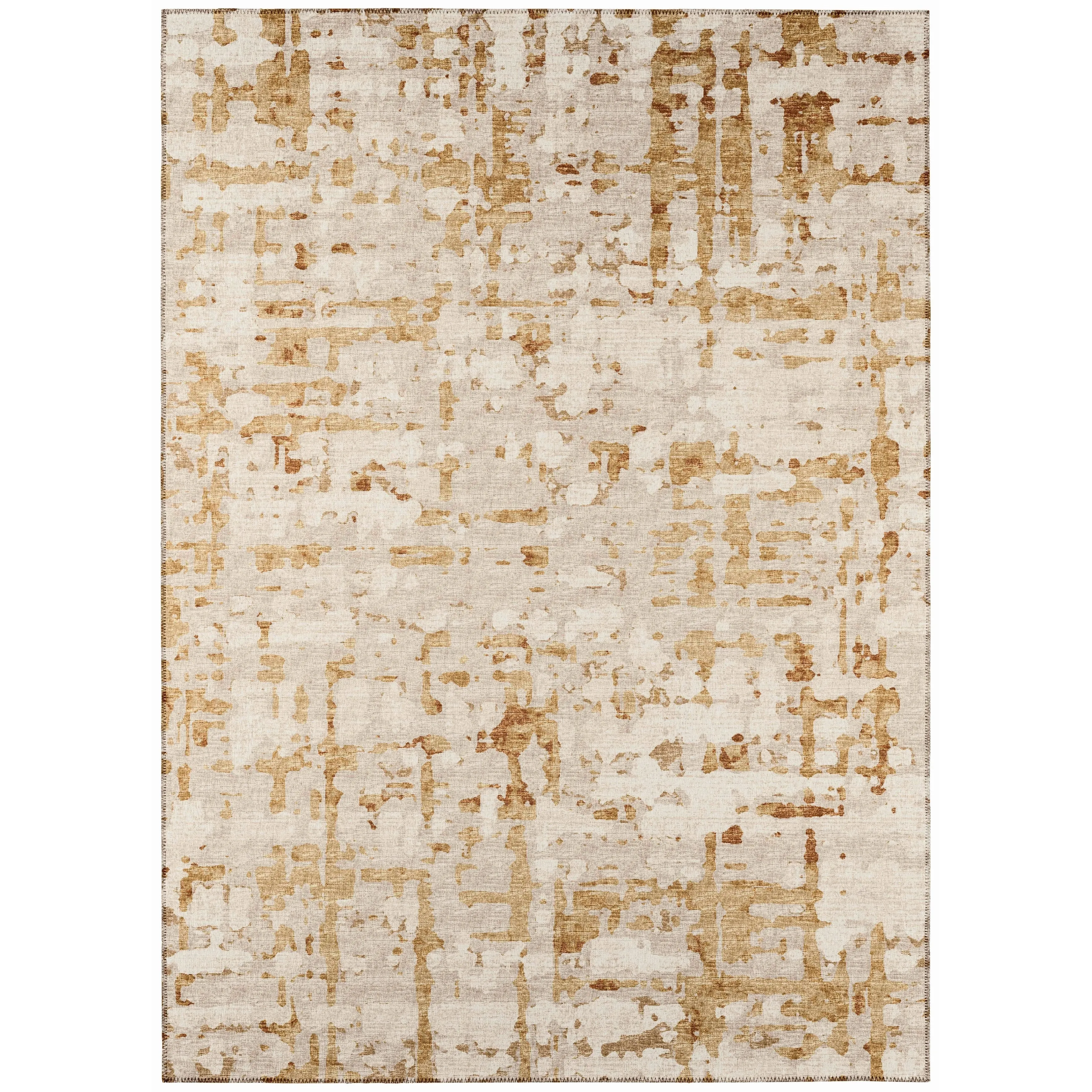 Indoor/ Outdoor Bravado Abstract Crosshatch Caramel Washable Area Rug