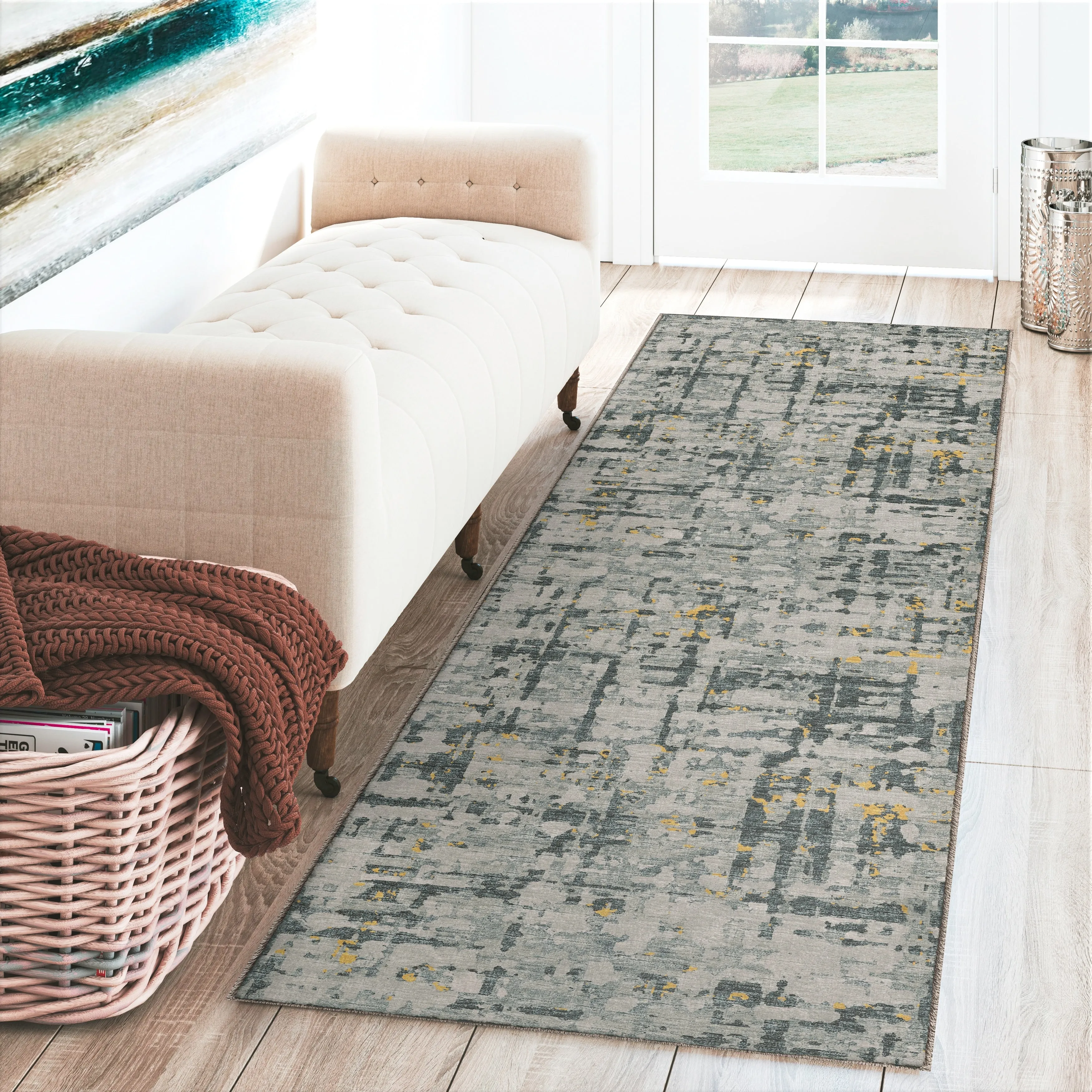 Indoor/ Outdoor Bravado Abstract Crosshatch Caramel Washable Area Rug