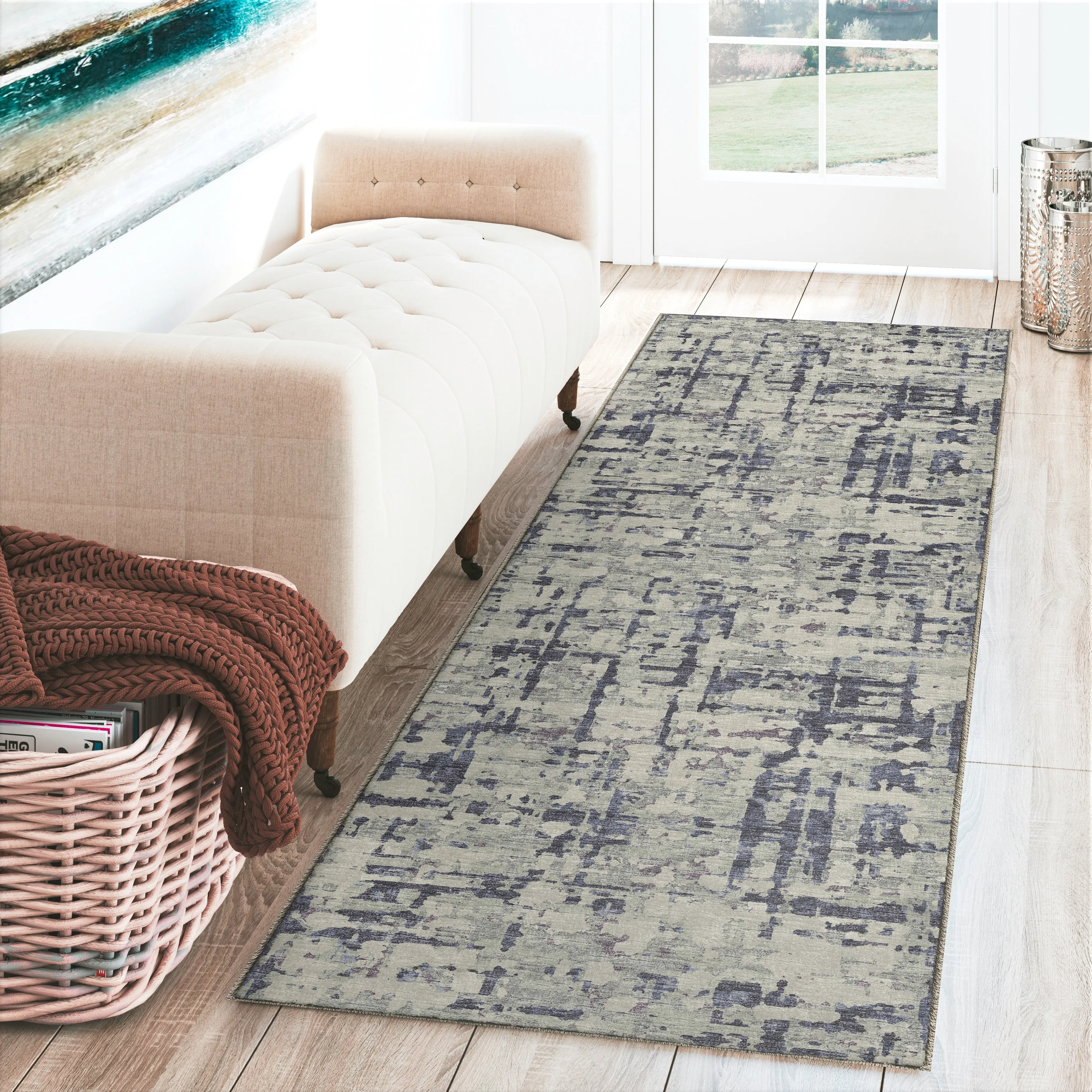 Indoor/ Outdoor Bravado Abstract Crosshatch Caramel Washable Area Rug
