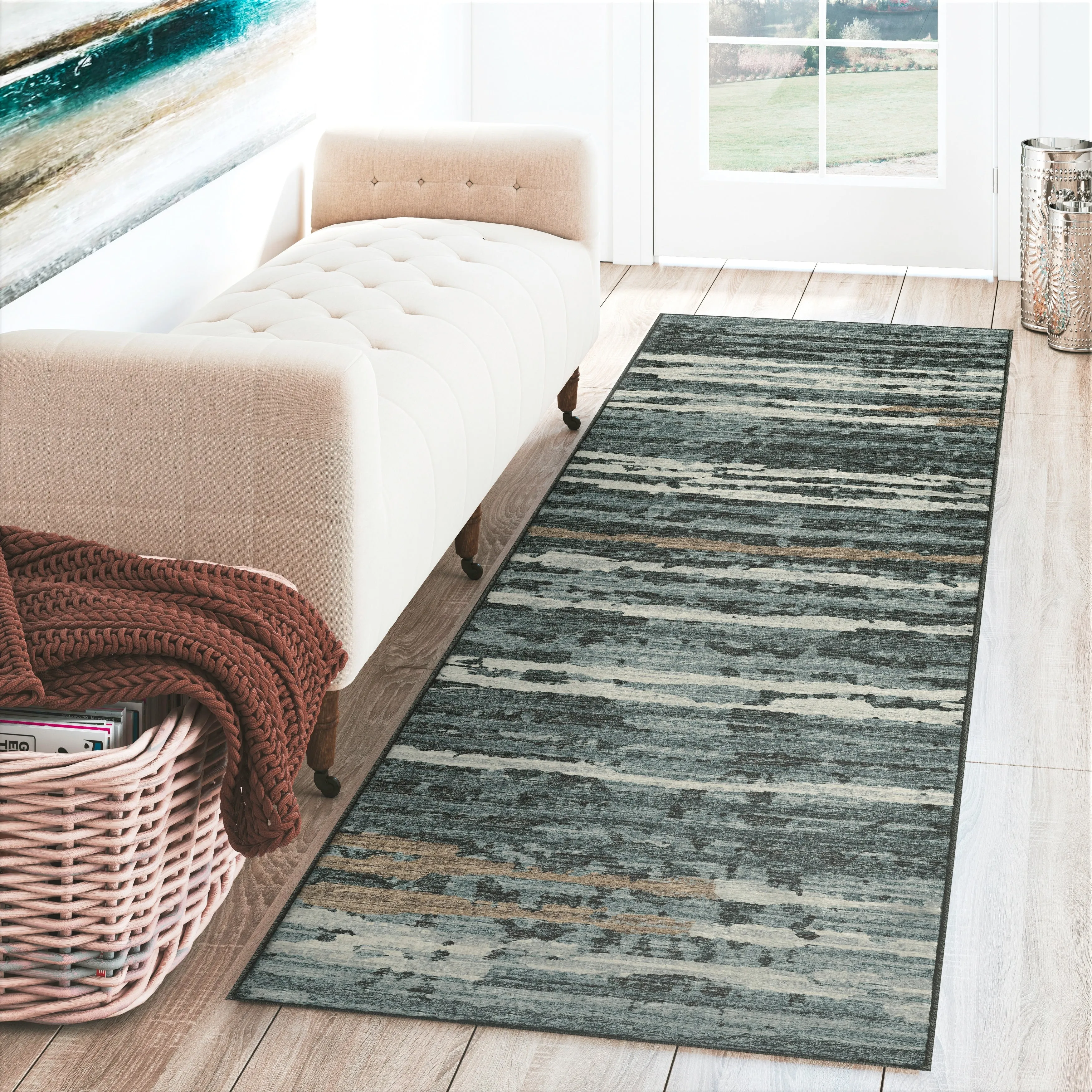 Indoor/ Outdoor Bravado Abstract Striped Baja Washable Area Rug