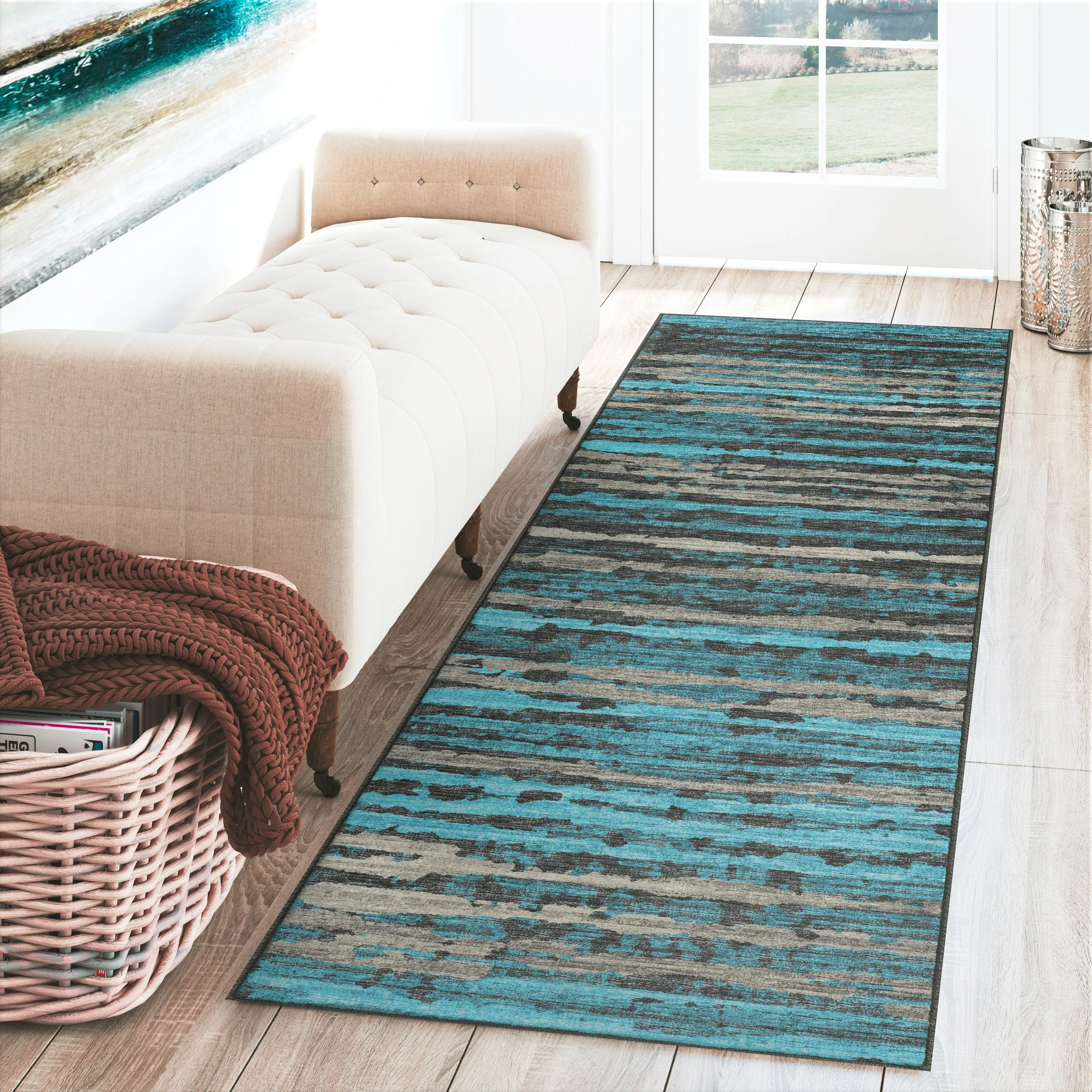Indoor/ Outdoor Bravado Abstract Striped Baja Washable Area Rug