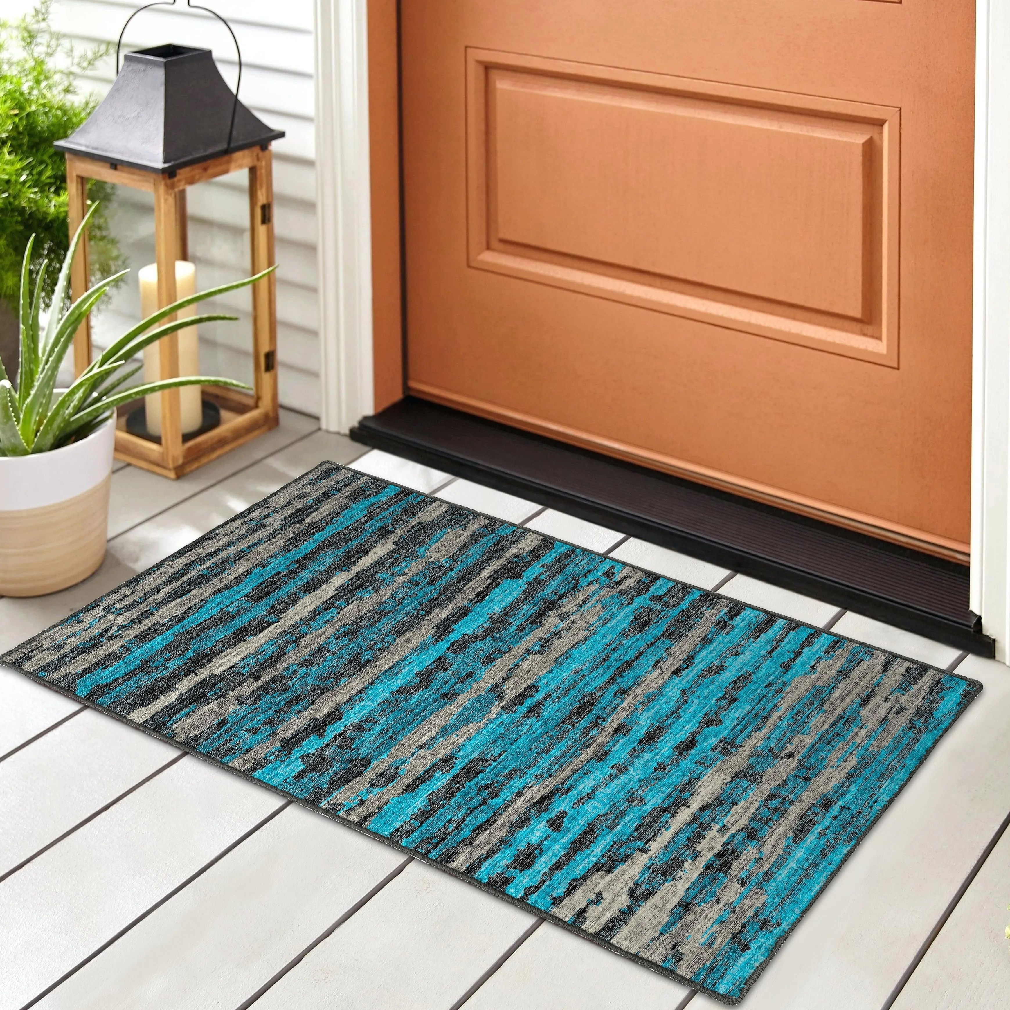 Indoor/ Outdoor Bravado Abstract Striped Baja Washable Area Rug