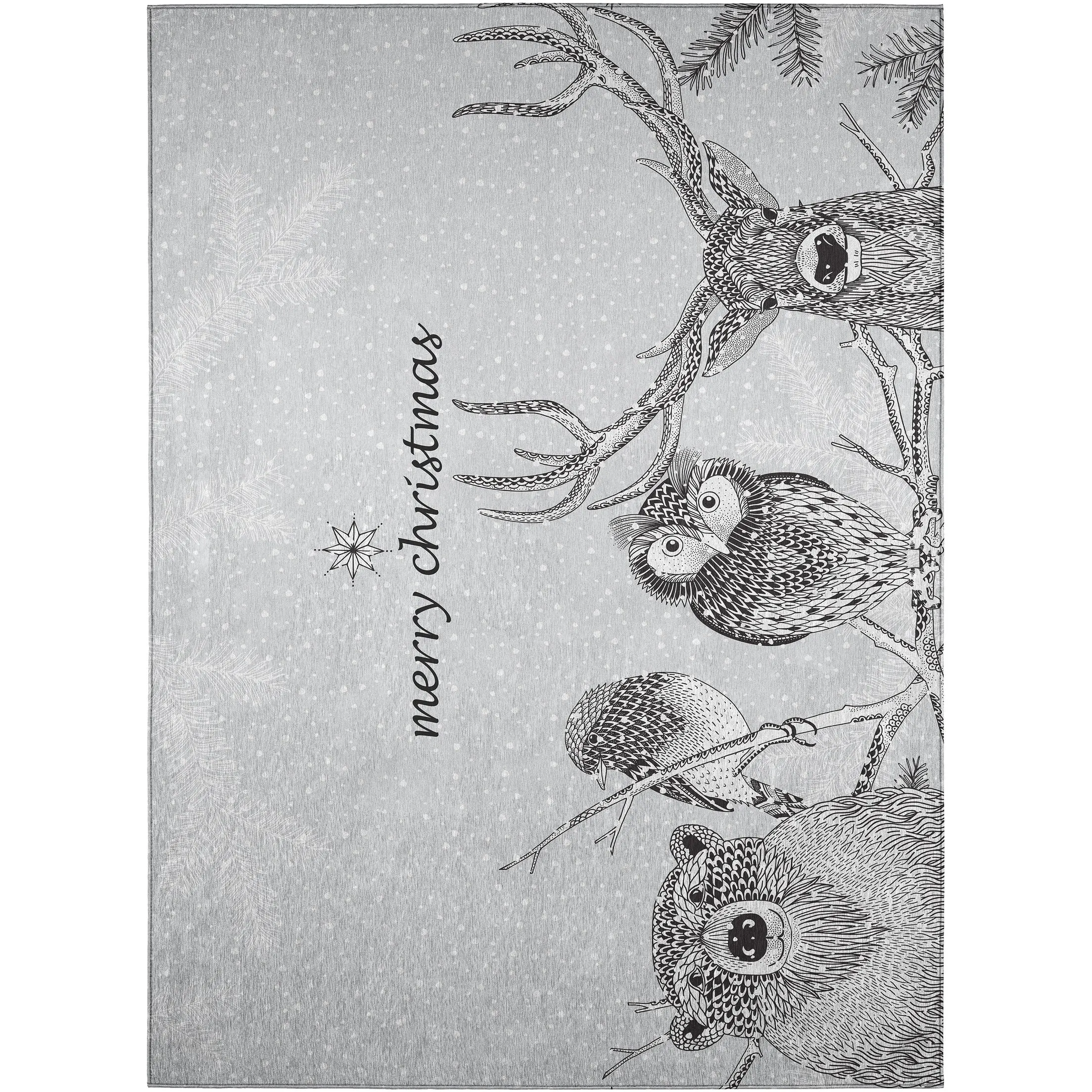 Indoor/ Outdoor Cozy Winter Gray Washable Christmas Animals Rug
