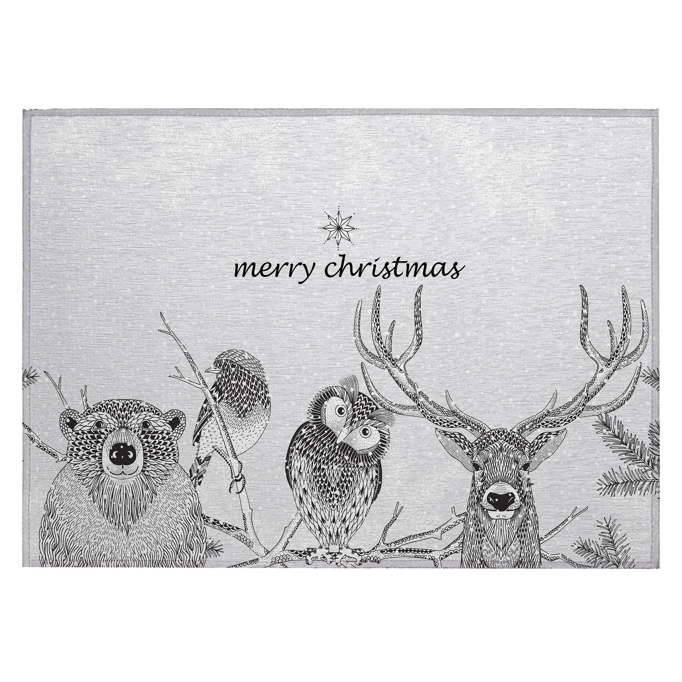 Indoor/ Outdoor Cozy Winter Gray Washable Christmas Animals Rug