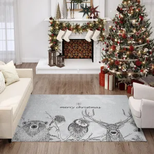 Indoor/ Outdoor Cozy Winter Gray Washable Christmas Animals Rug