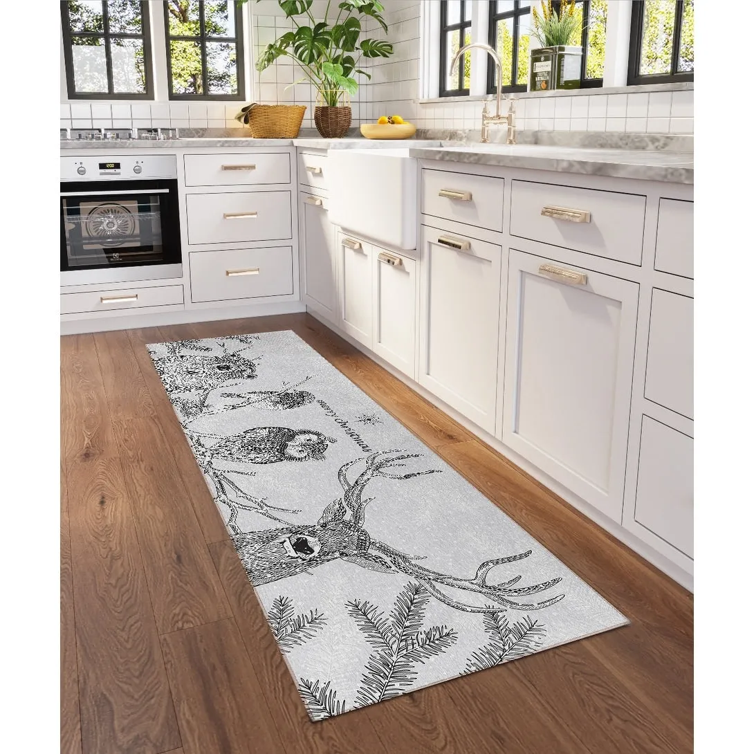 Indoor/ Outdoor Cozy Winter Gray Washable Christmas Animals Rug