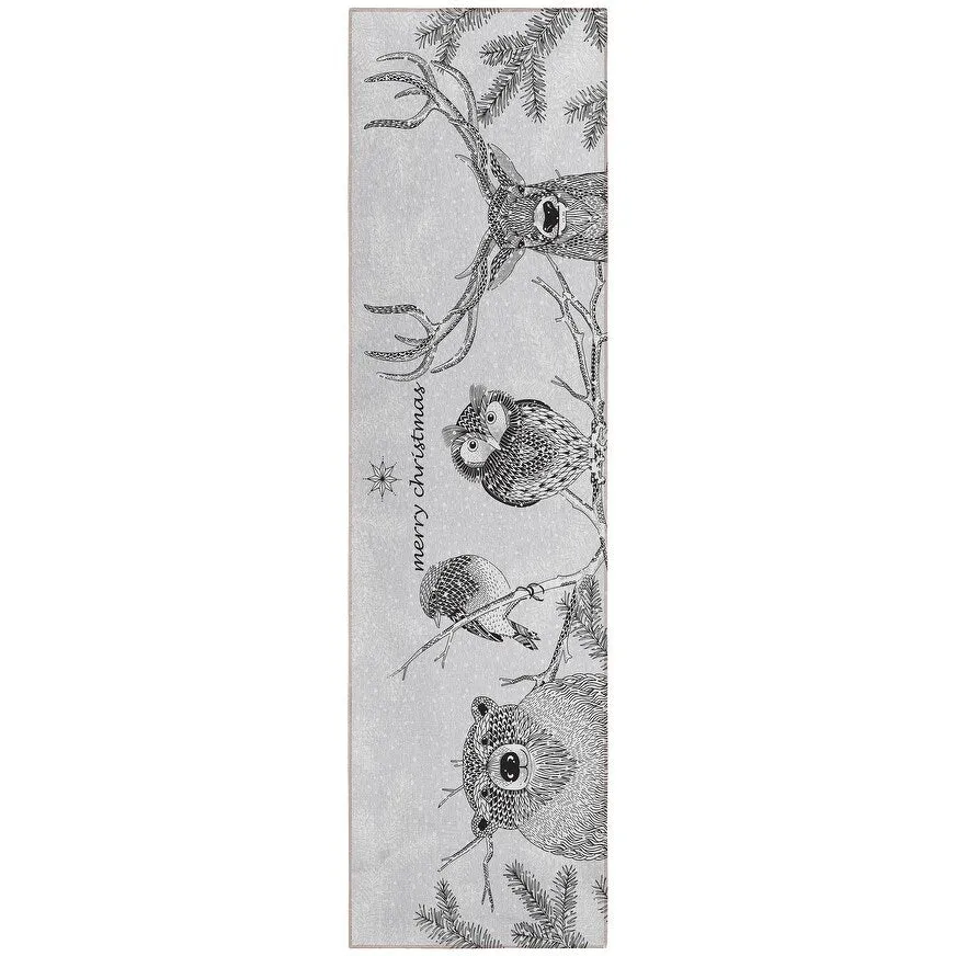 Indoor/ Outdoor Cozy Winter Gray Washable Christmas Animals Rug