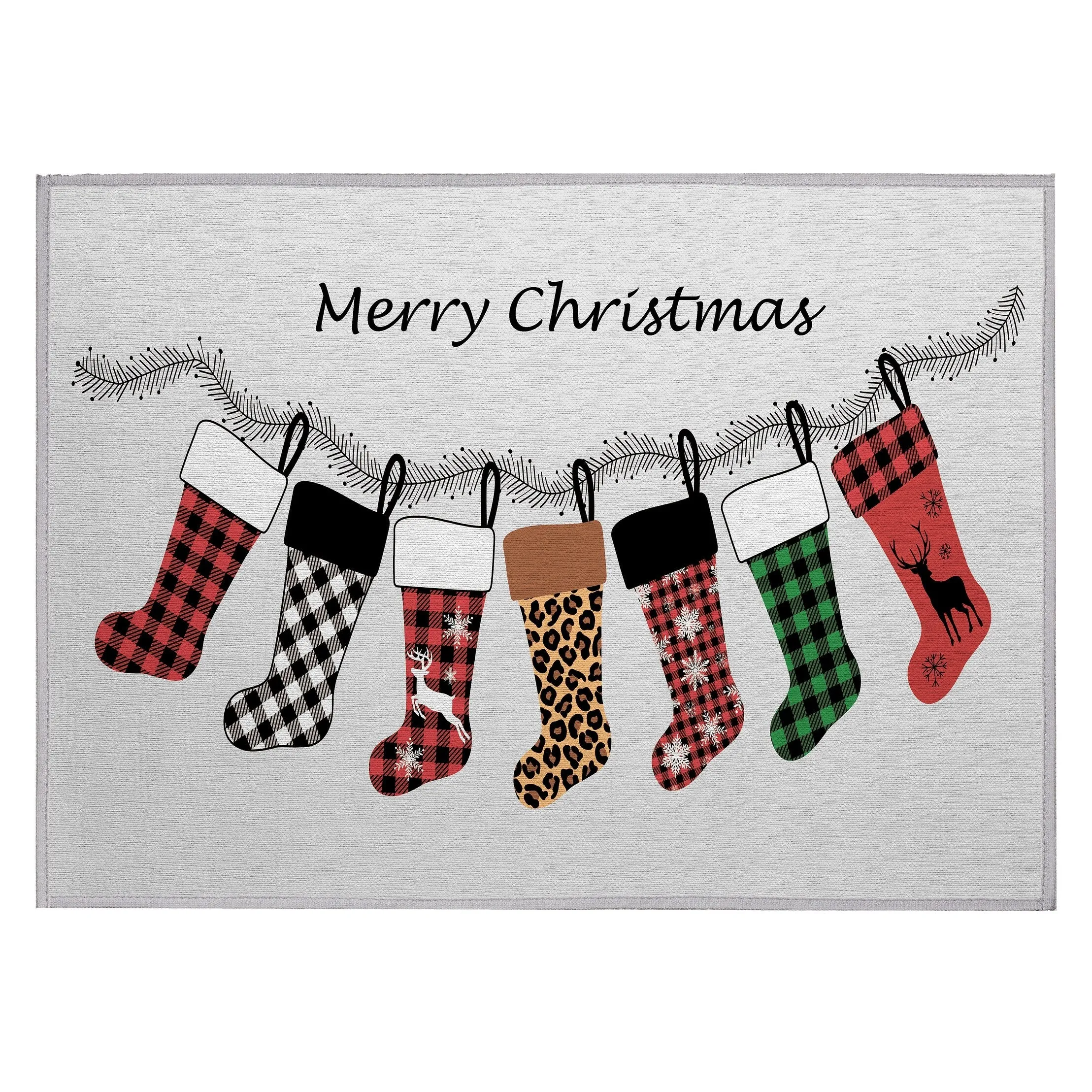 Indoor/ Outdoor Cozy Winter Gray Washable Holiday Rug